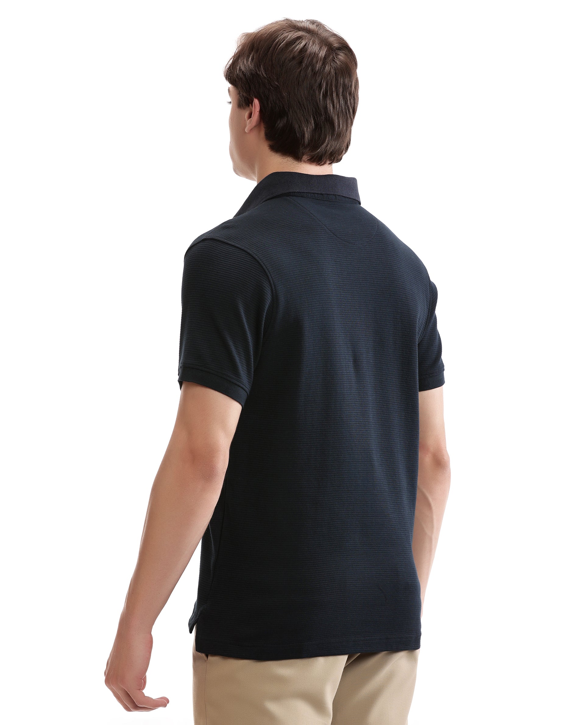 Midnight Navy Blue Knitted Ottoman Polo with 7C Metal Zip