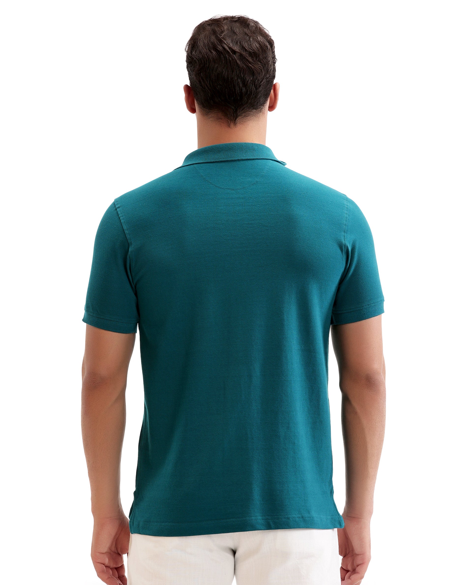 Ocean Teal Pique Polo with 7C Metal Zip, Metal Badge