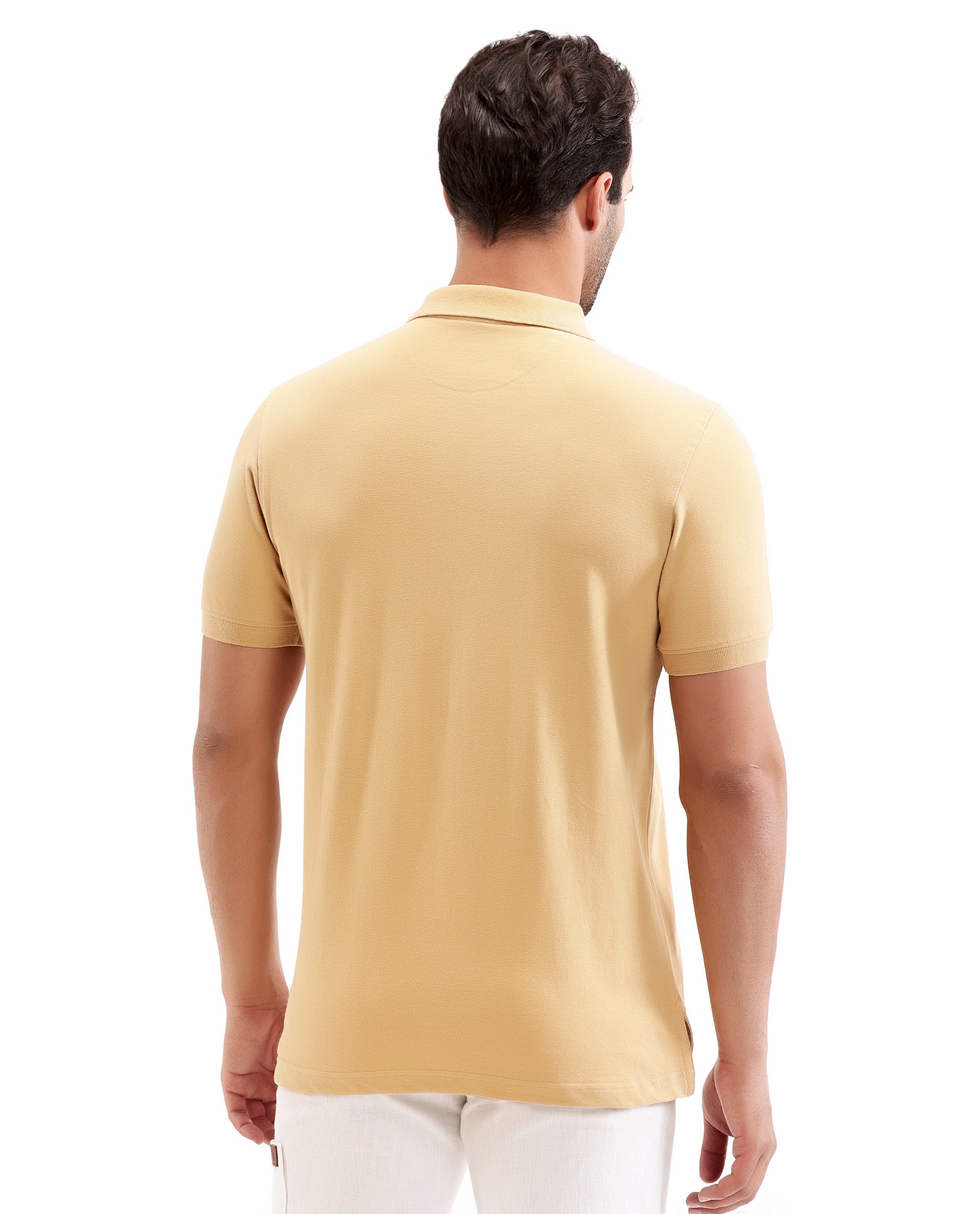 Camel Beige Pique Polo with 7C Metal Insignia