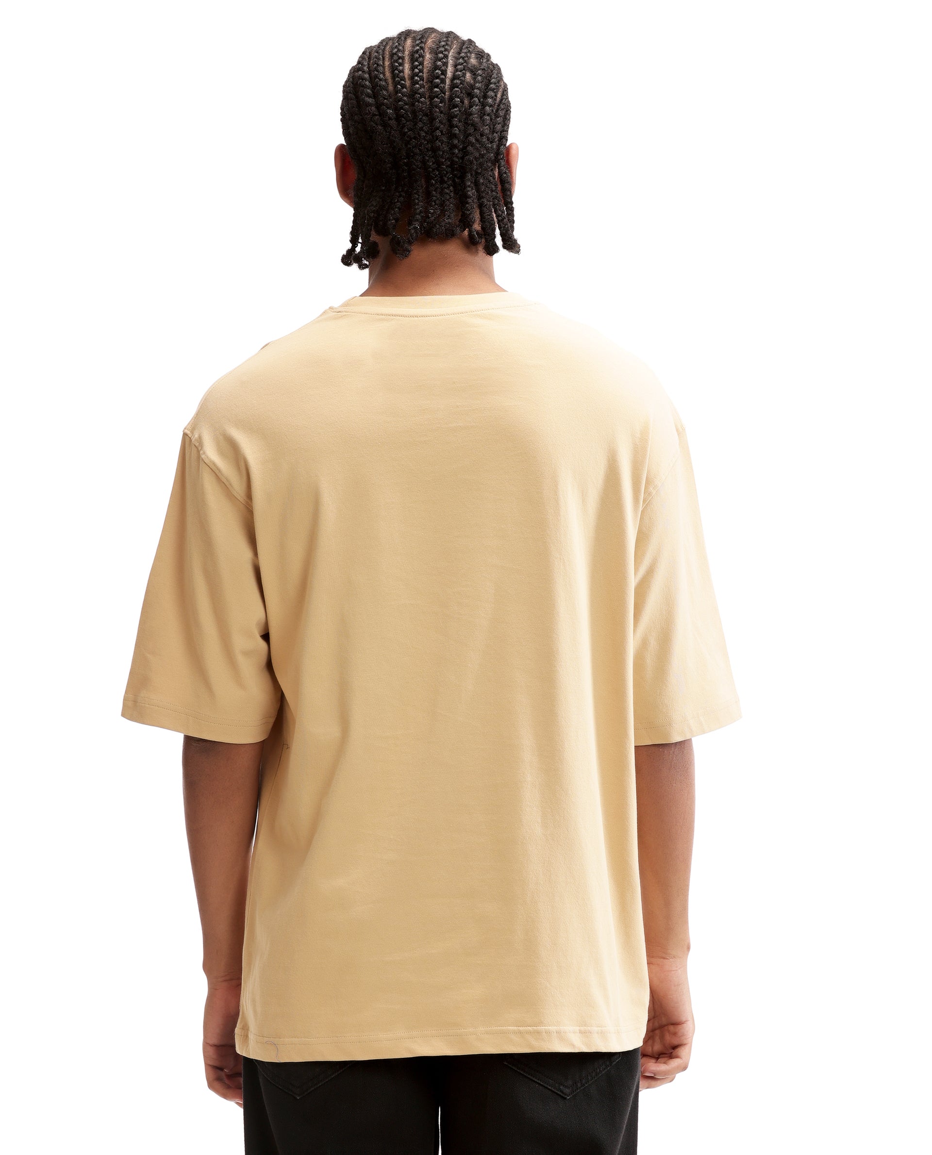 Camel Beige Single Jersey Crew Neck Oversized T-Shirt with Crystal Finish Rhinestones