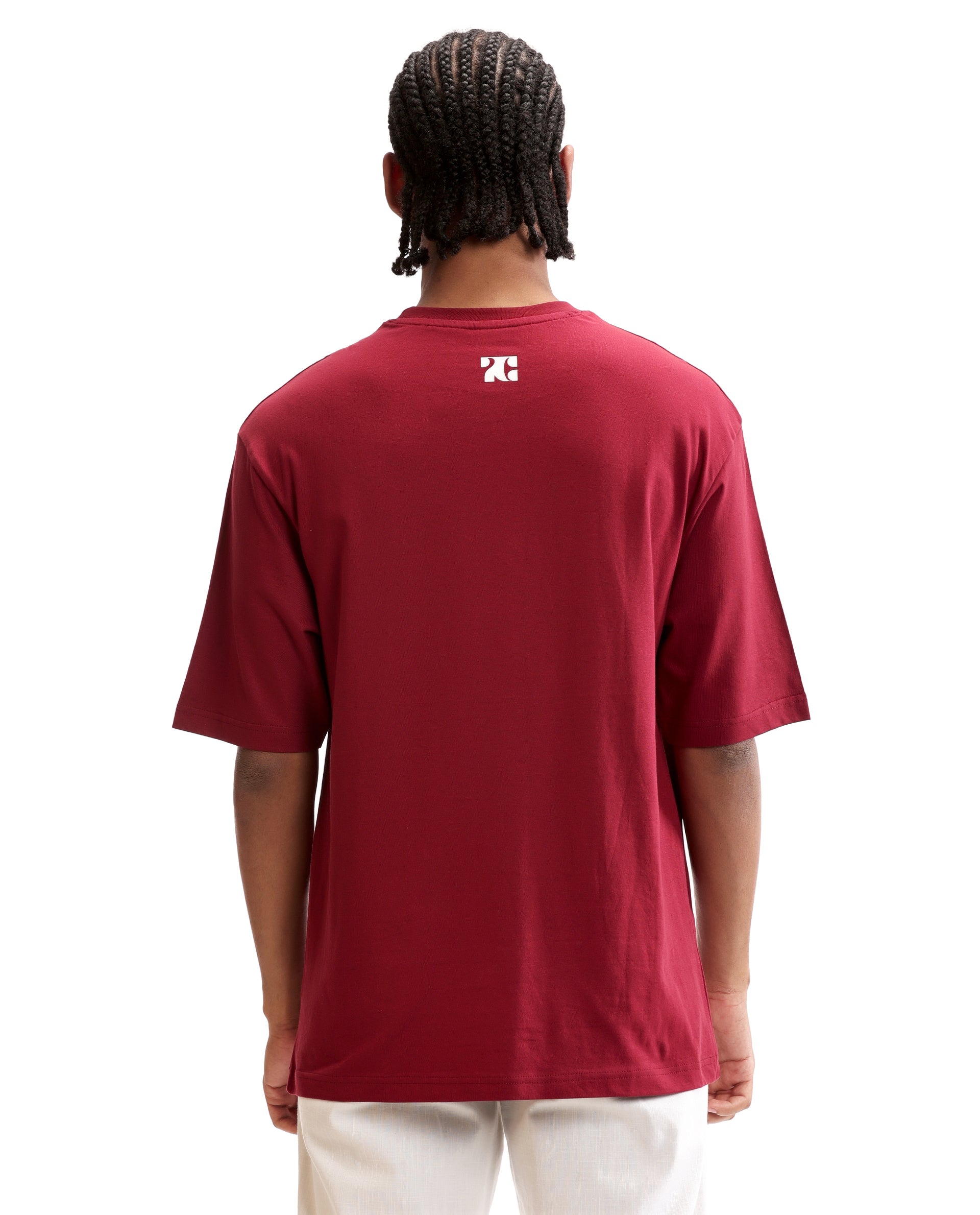 Bordeaux Maroon Single Jersey Crew Neck Oversized T-Shirt with Pure White Non-PVC Print