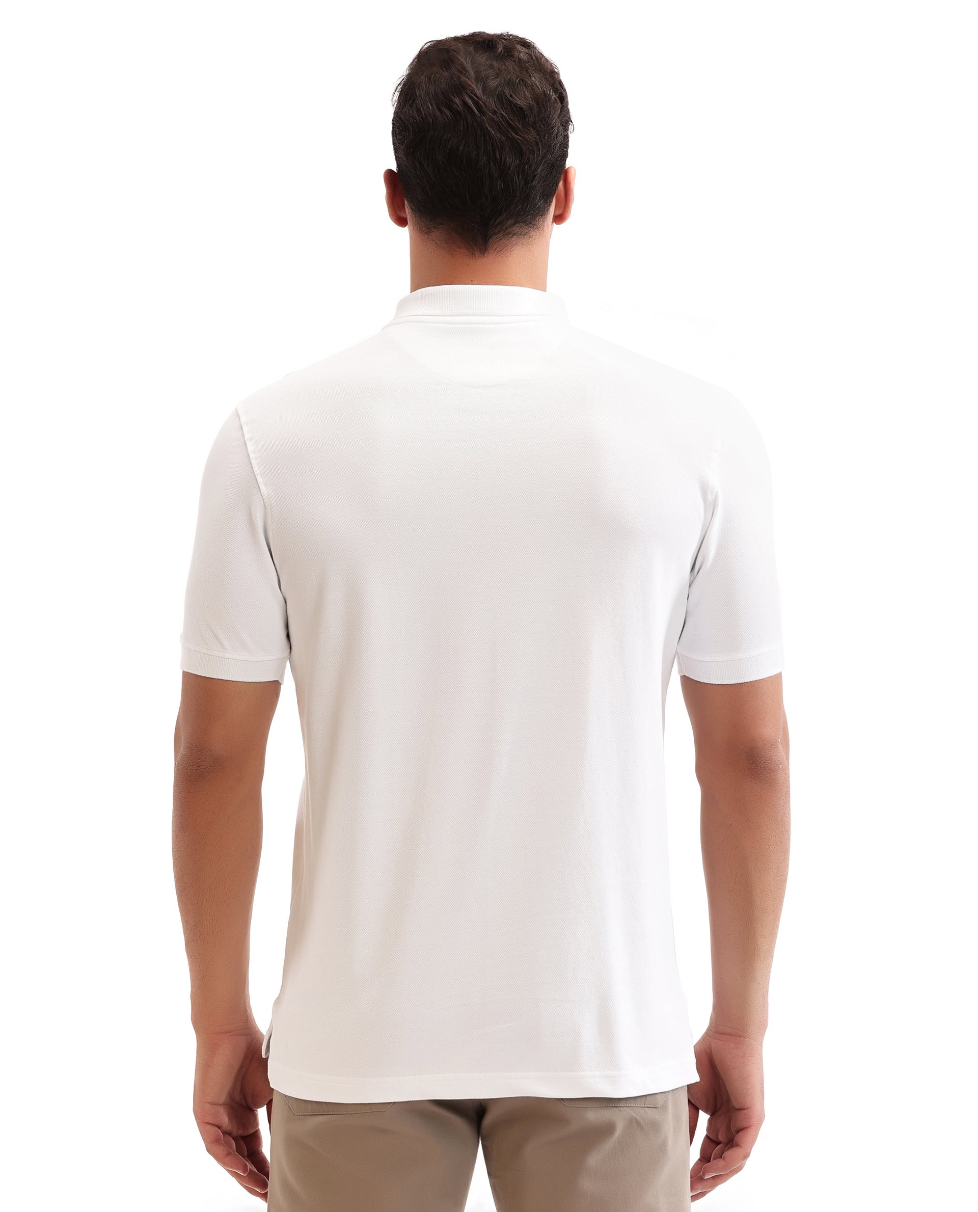 Pure White Pique Polo with 7C Metal Zip, Metal Badge