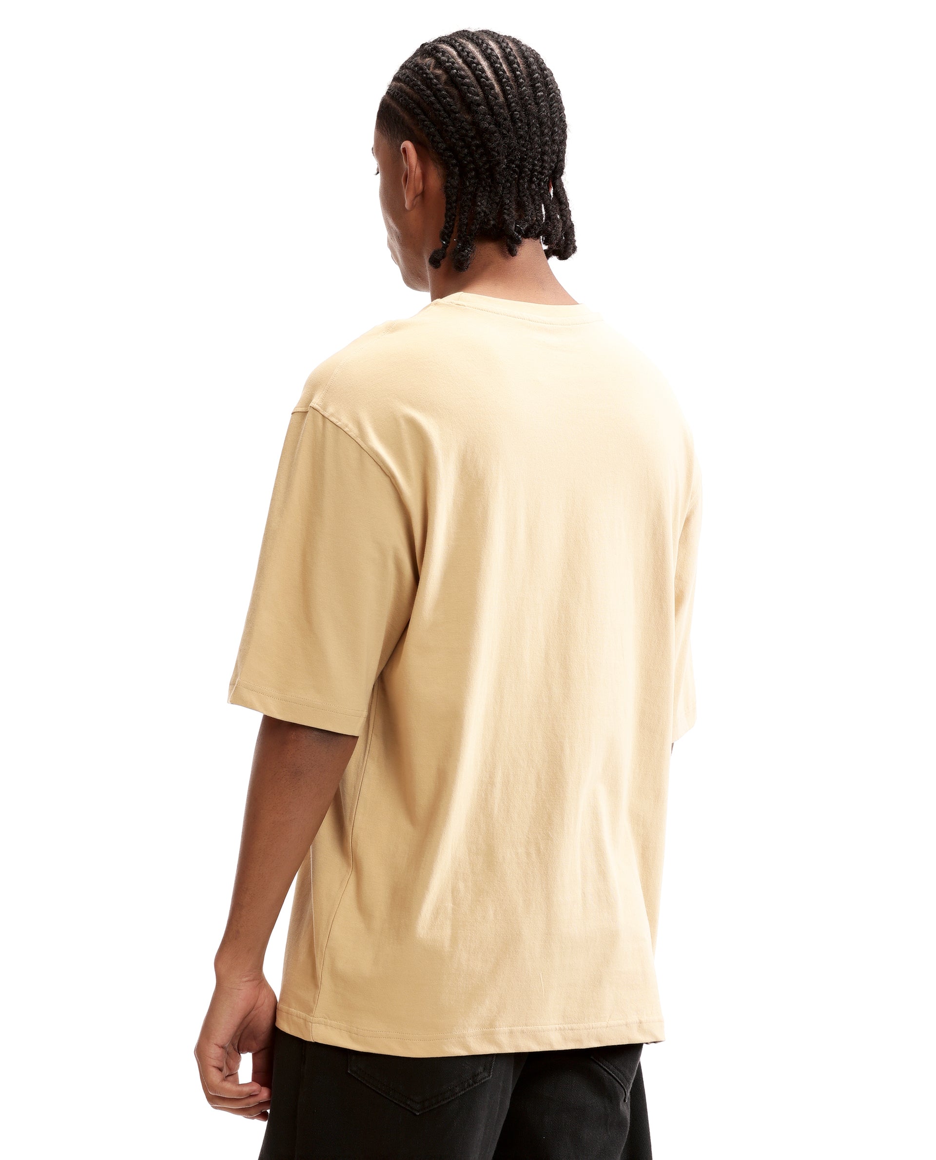 Camel Beige Single Jersey Crew Neck Oversized T-Shirt with 7C Premium Rubber Badge