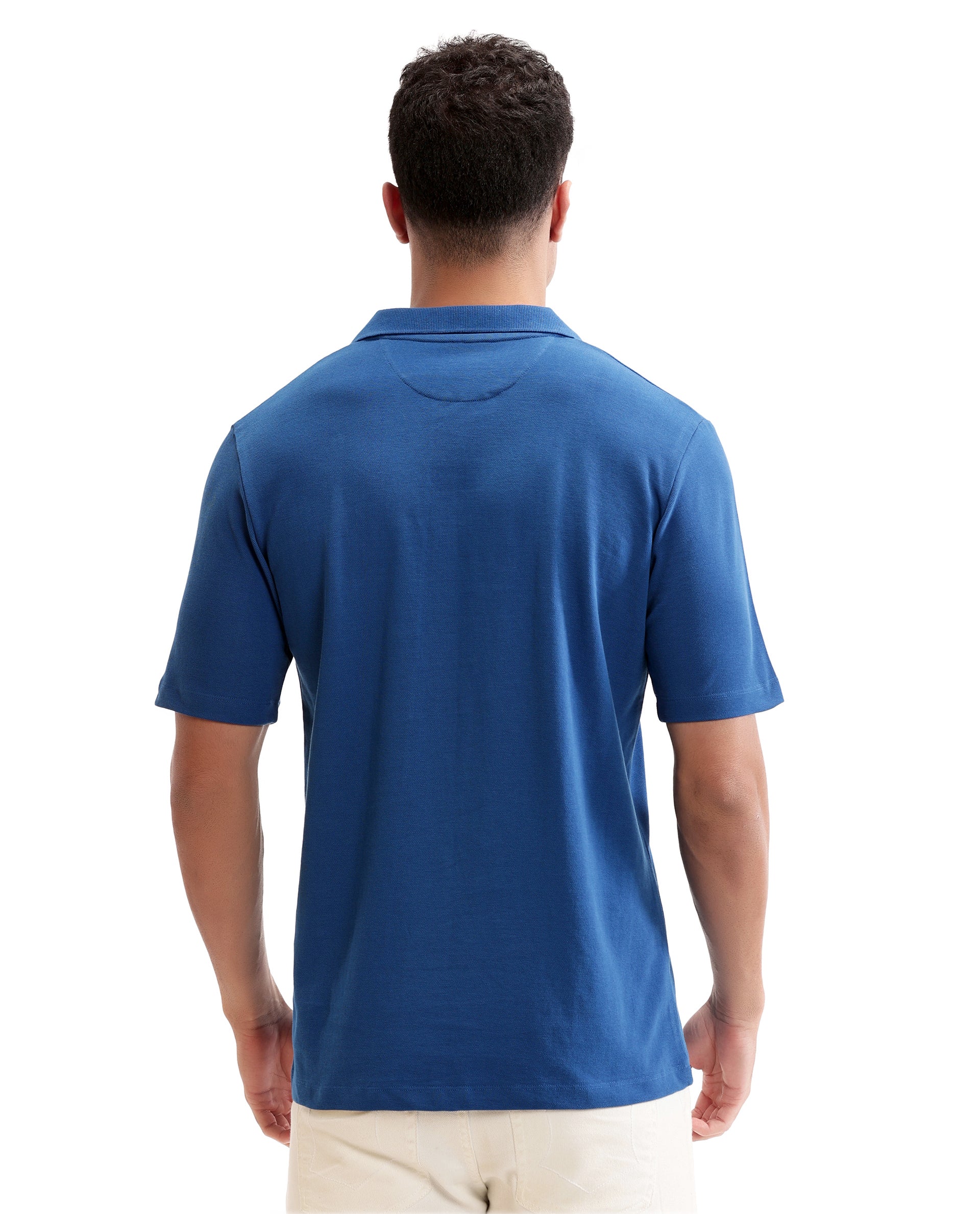 Imperial Prussian Blue Johnny Collar Pique Polo with Tone-on-Tone 7C Embroidery