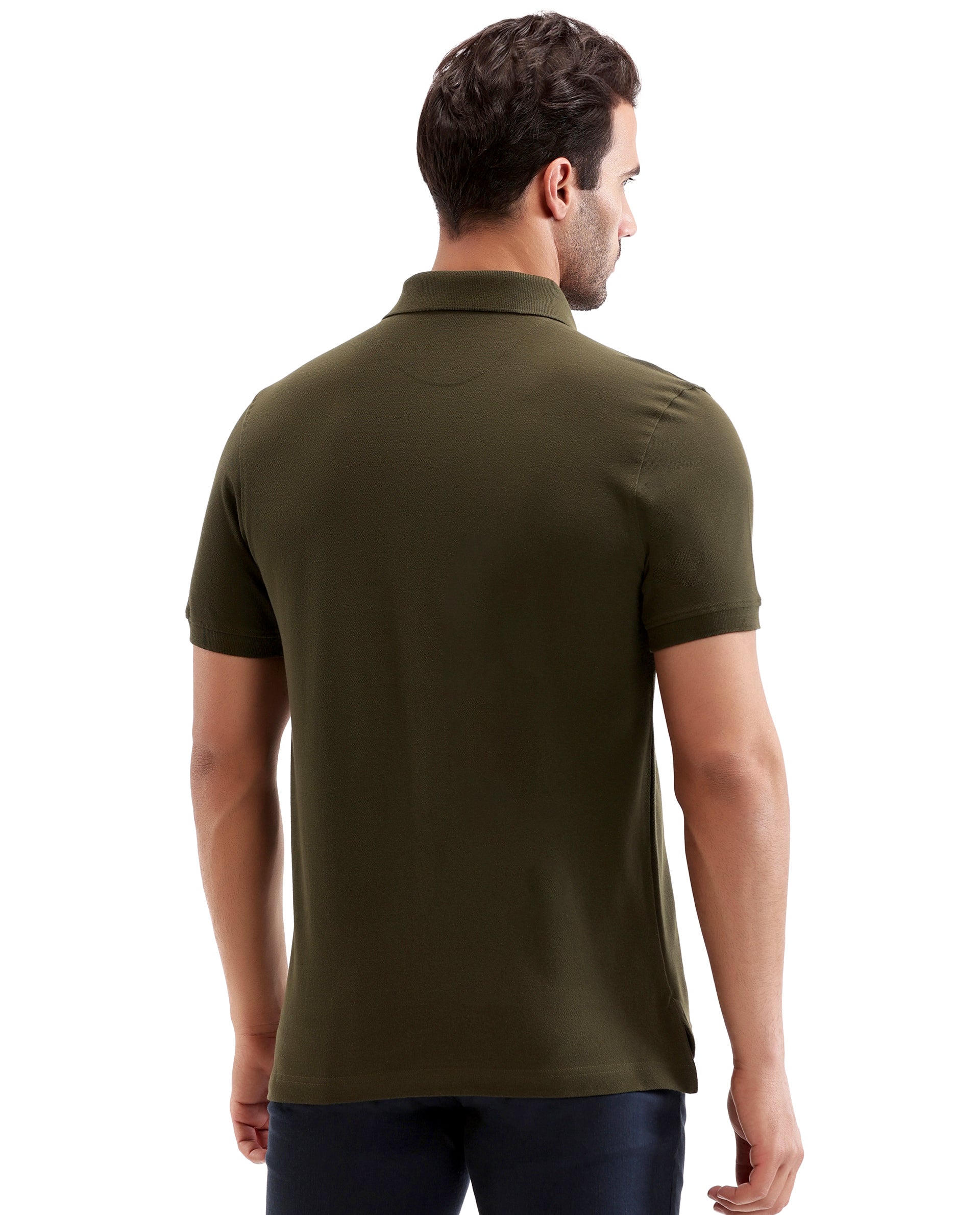 Vintage Olive Pique Polo with Concealed 7C Metal Zip, HD Print