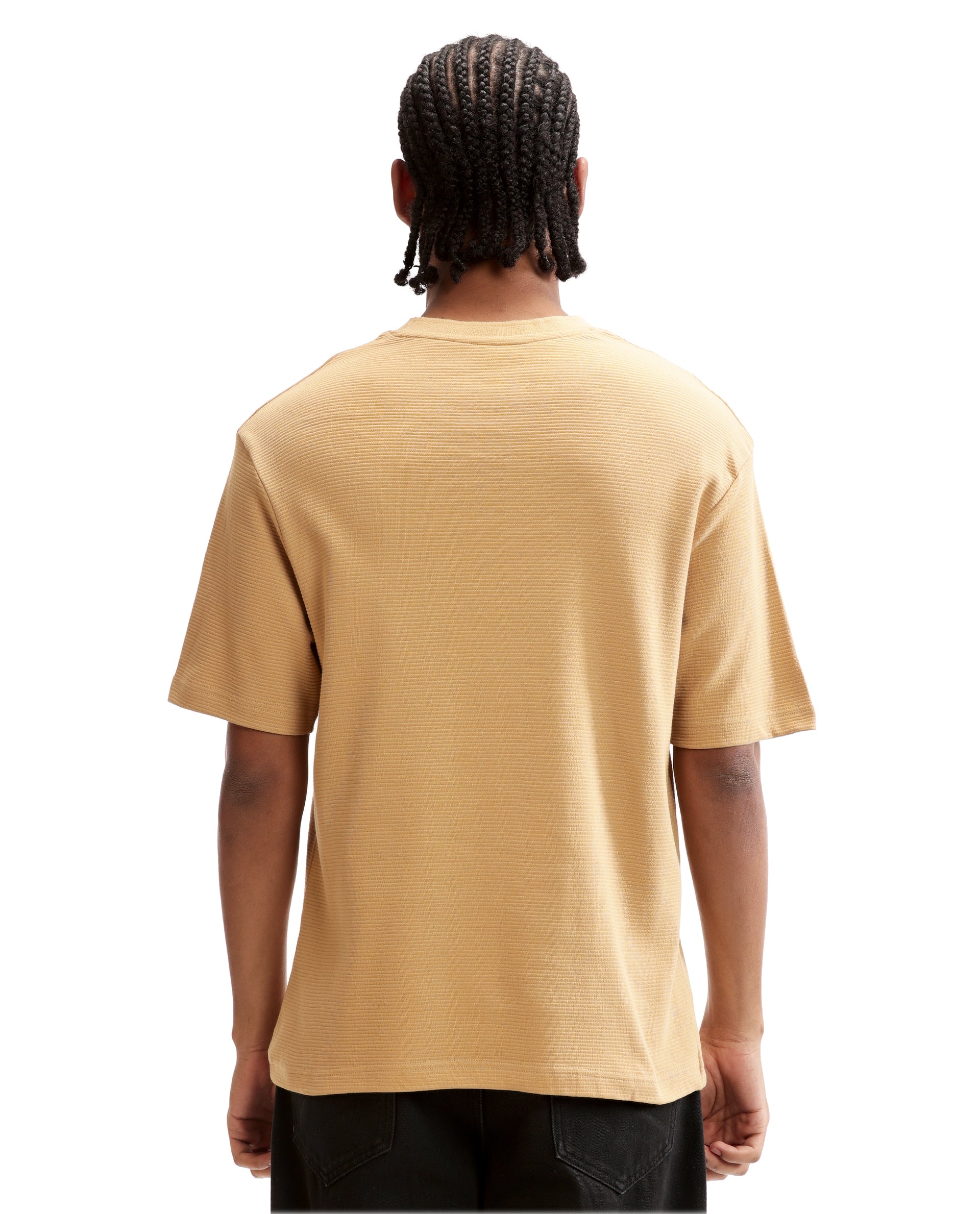 Camel Beige Knitted Ottoman Crew Neck Oversized T-Shirt