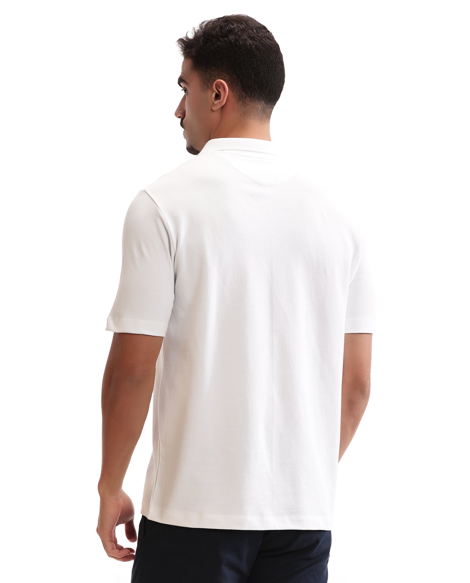 Pure White Pique Johnny Collar Polo with HD Print