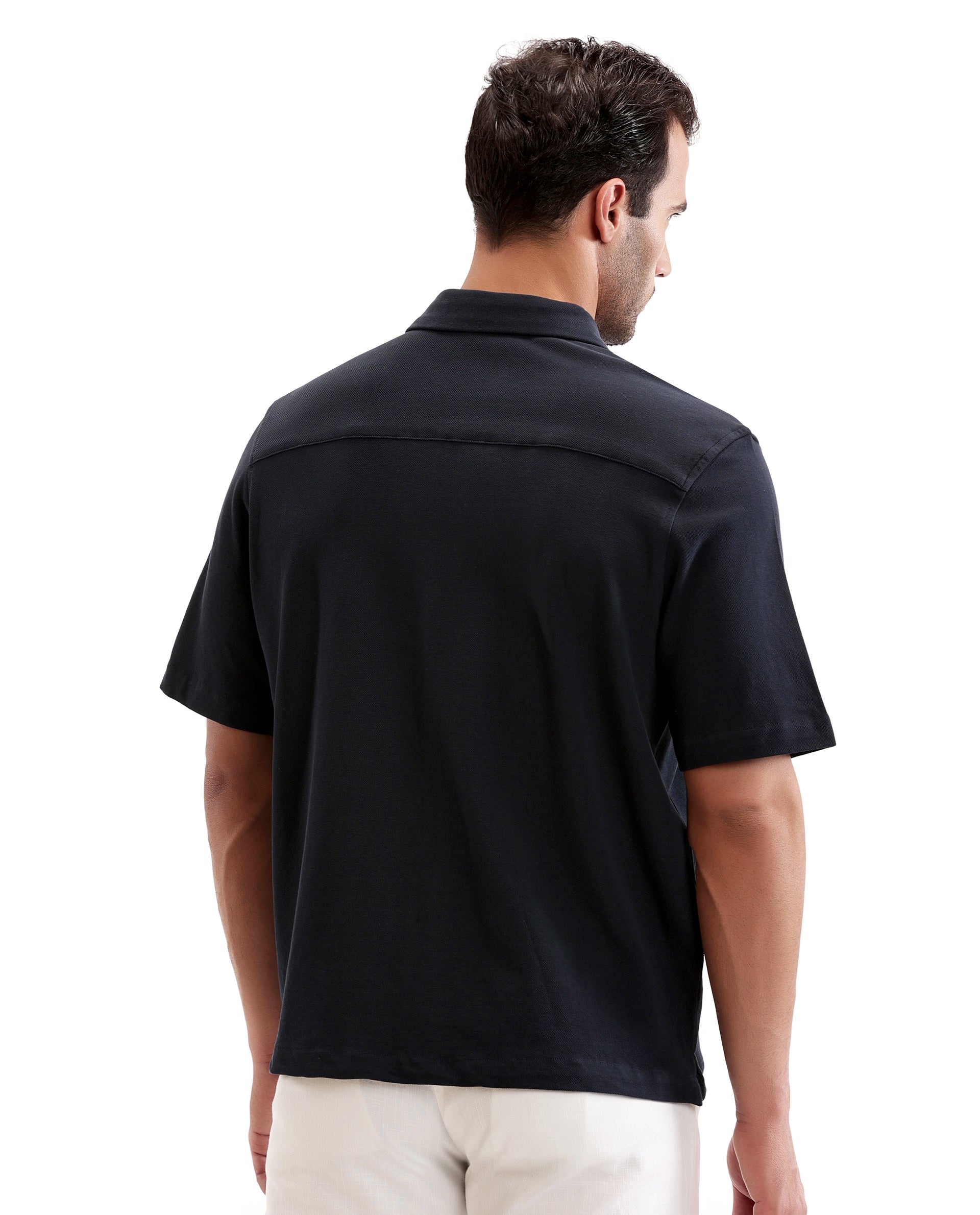 Midnight Navy Blue Pique Knit Shirt with 7C Metal Buttons, Gun Metal Badge