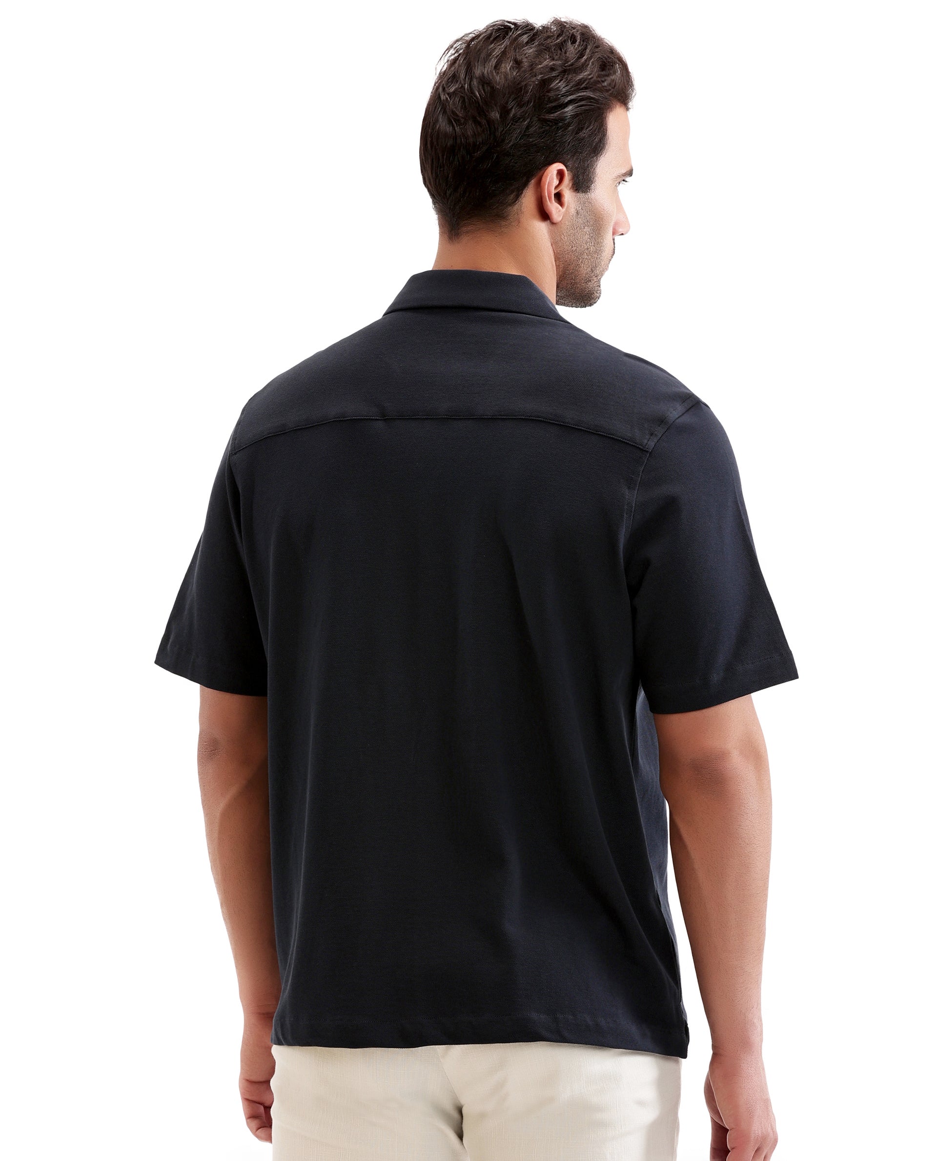 Midnight Navy Blue Pique Knit Shirt with 7C Engraved Snap Buttons, Gun Metal Badge