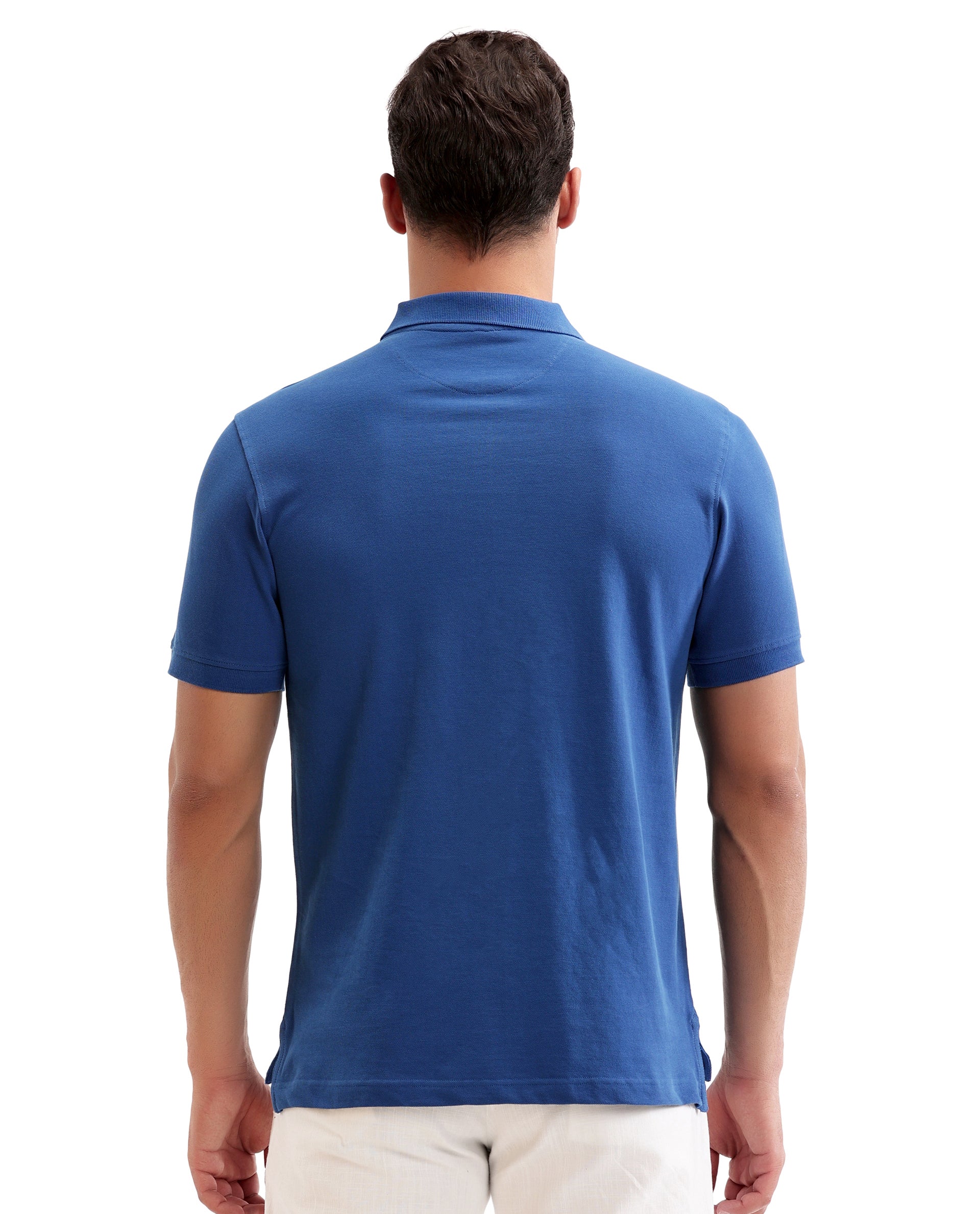 Imperial Prussian Blue Pique Polo with 7C Snap Buttons, Metal Badge