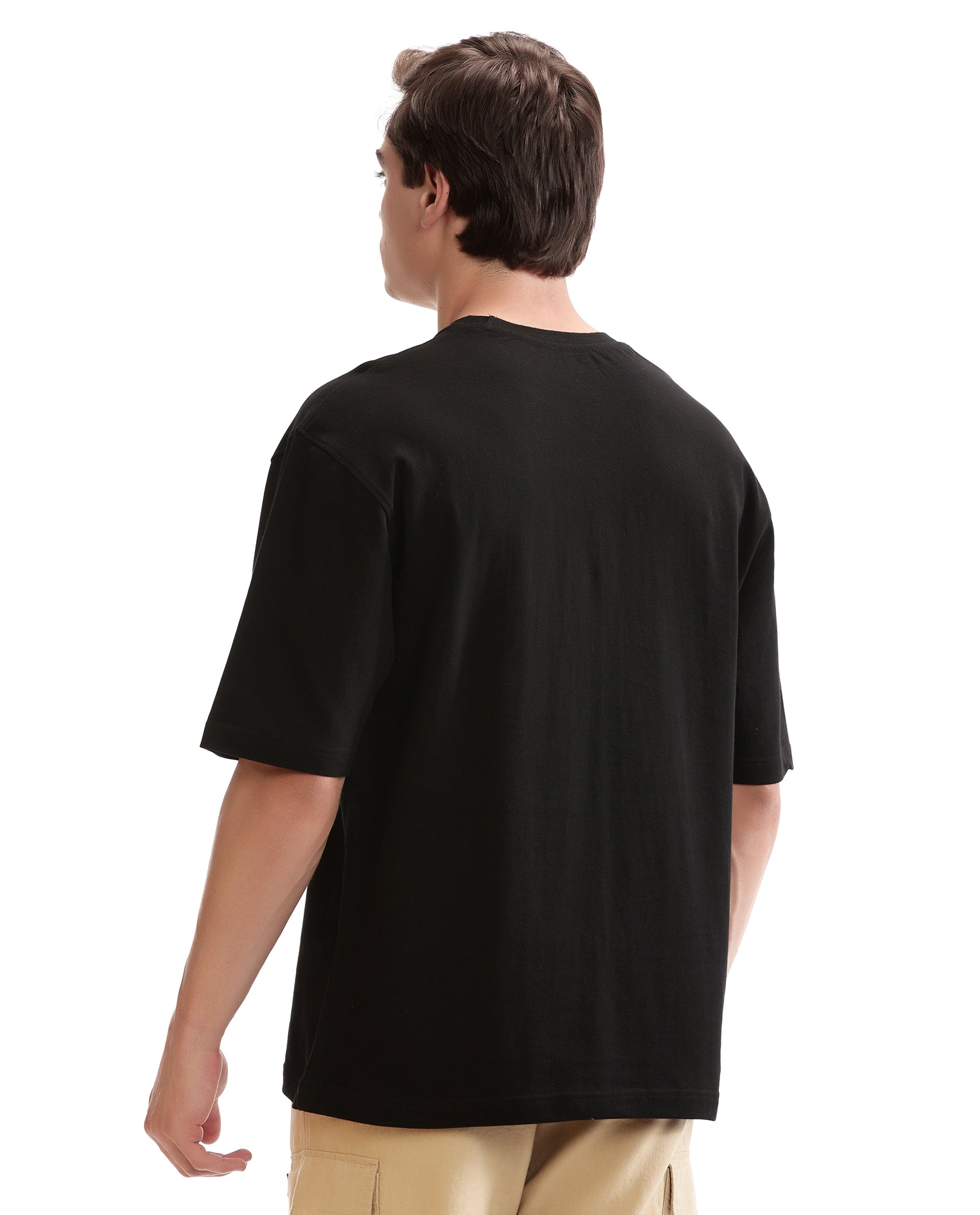 Charcoal Black Pique Crew Neck Oversized T-Shirt