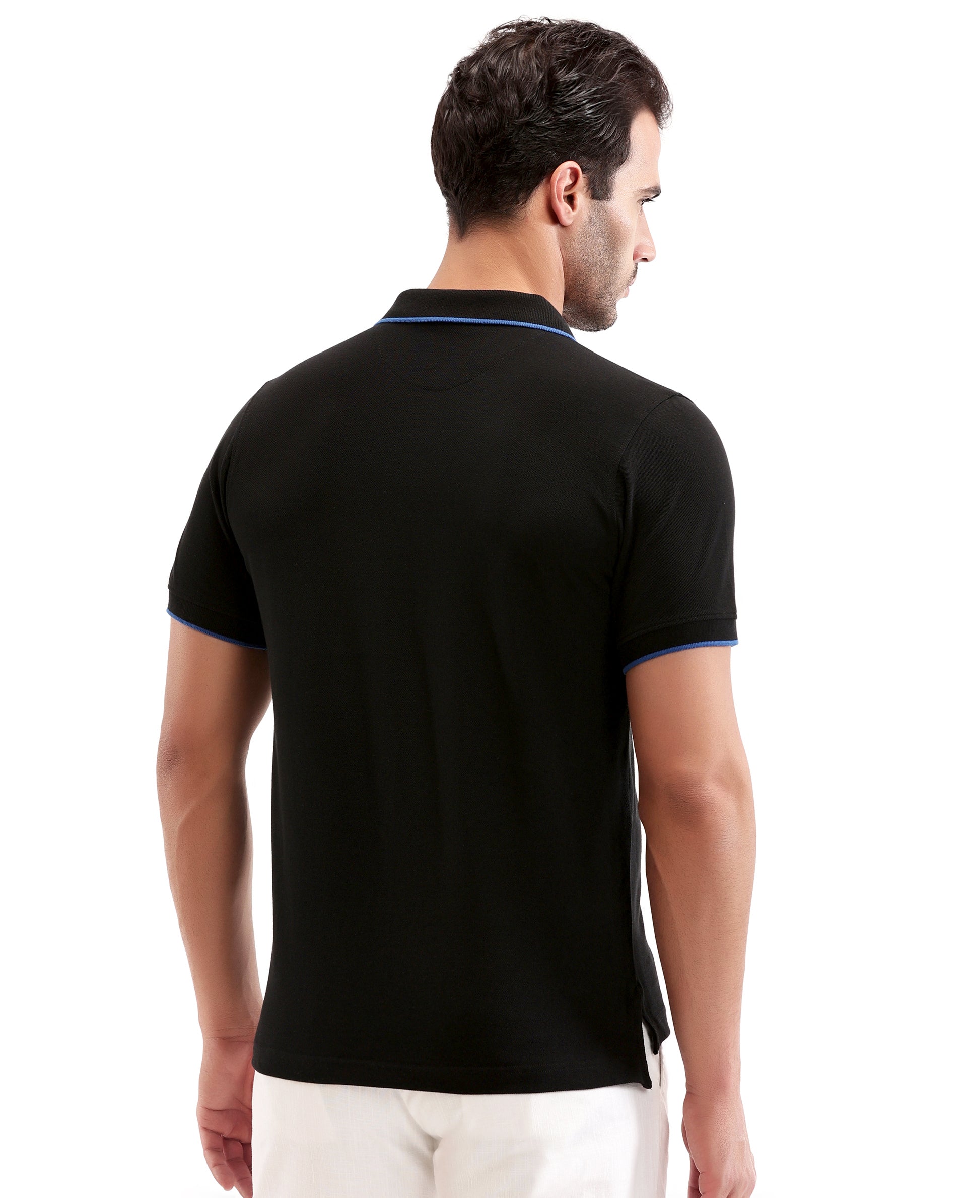 Charcoal Black Pique Polo with Imperial Prussian Blue Collar Piping, Tone-on-Tone 7C Embroidery