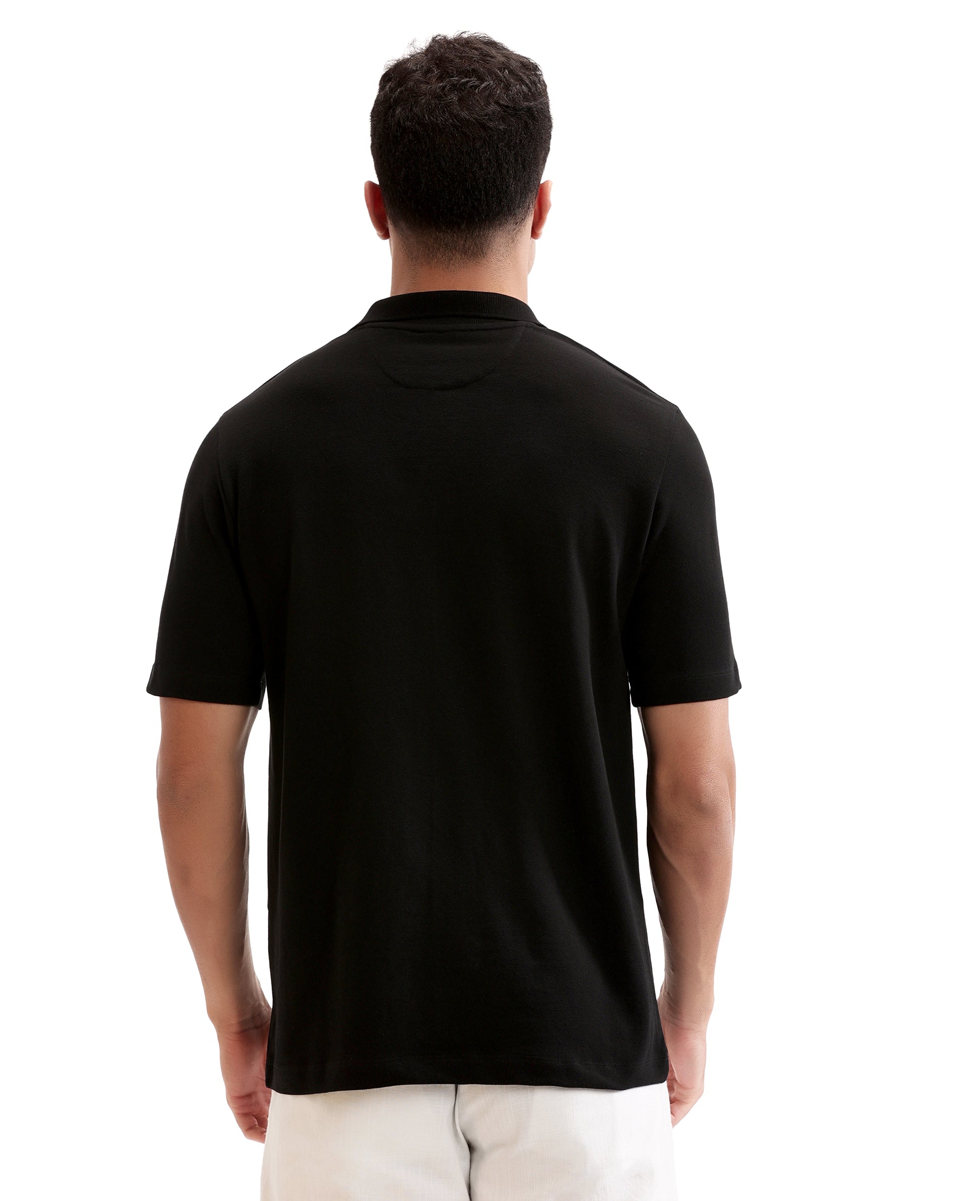 Charcoal Black Pique Johnny Collar Polo with HD Print