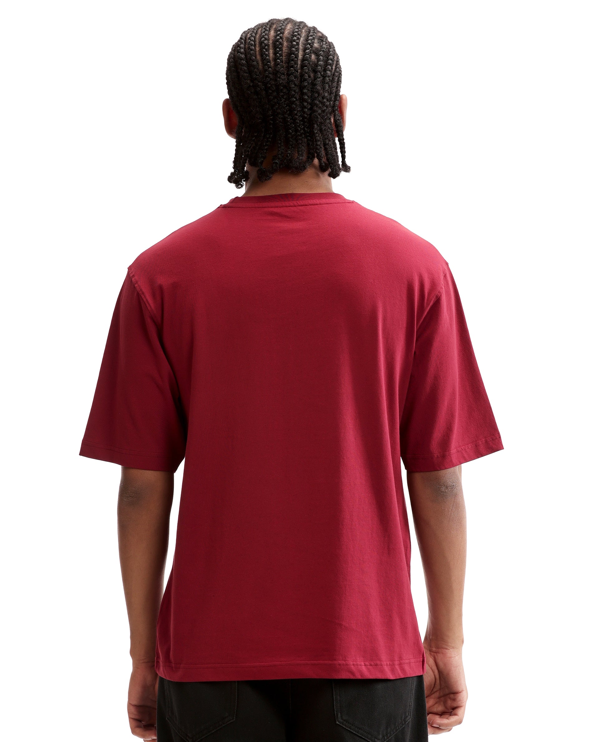 Bordeaux Maroon Single Jersey Crew Neck Oversized T-Shirt with Crystal Finish Rhinestones
