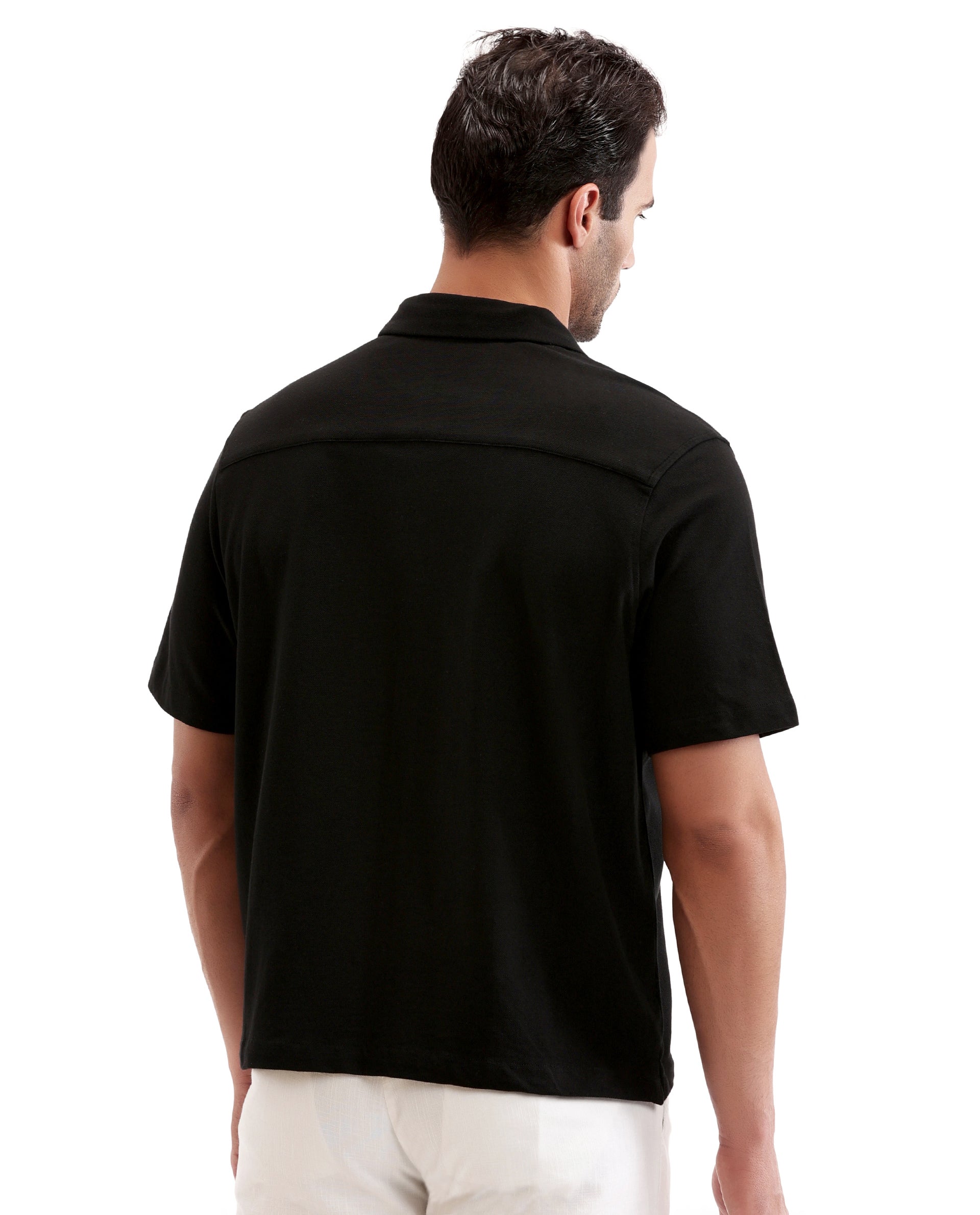 Charcoal Black Pique Knit Shirt with 7C Metal Buttons, Gun Metal Badge
