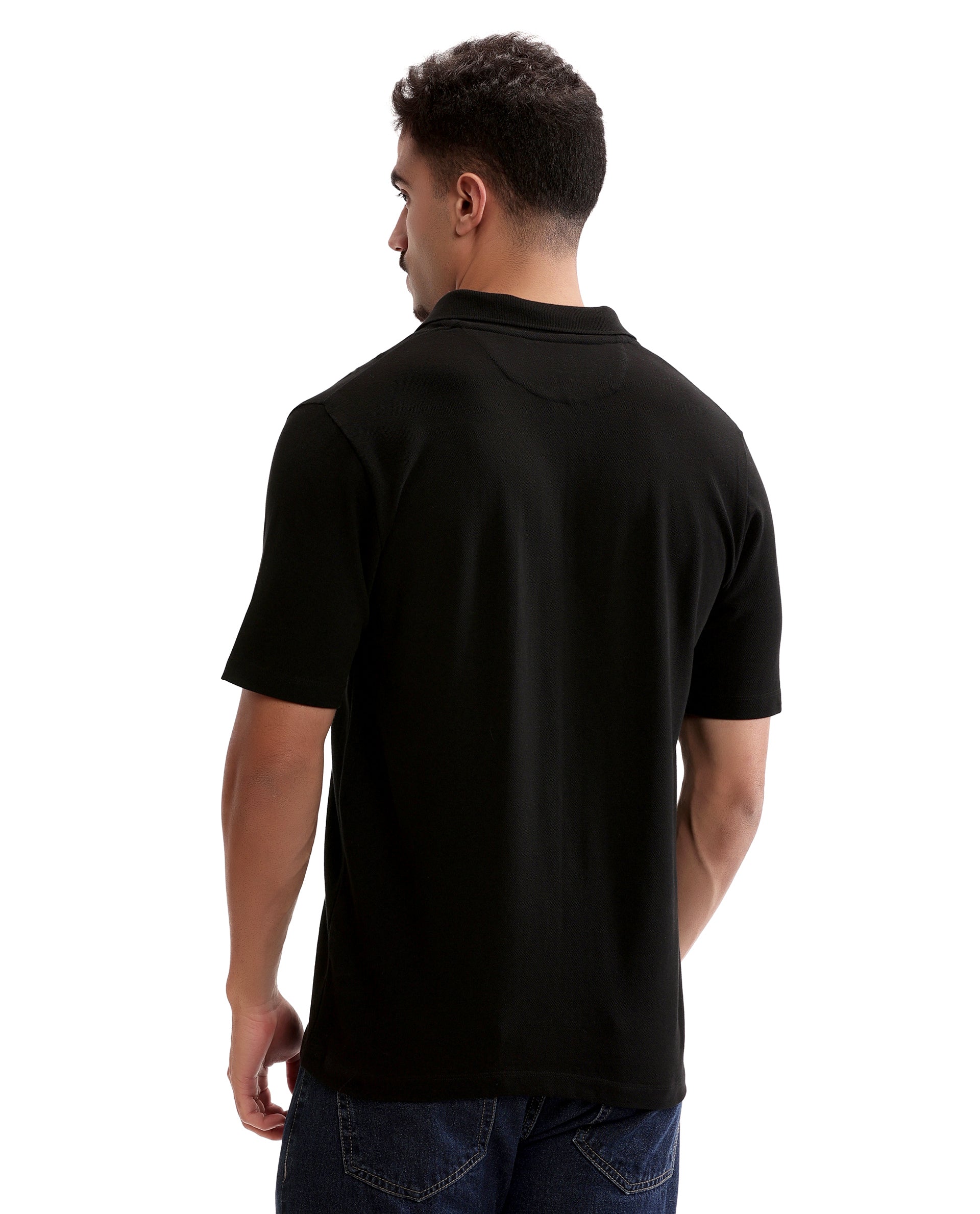 Charcoal Black Pique Johnny Collar Polo