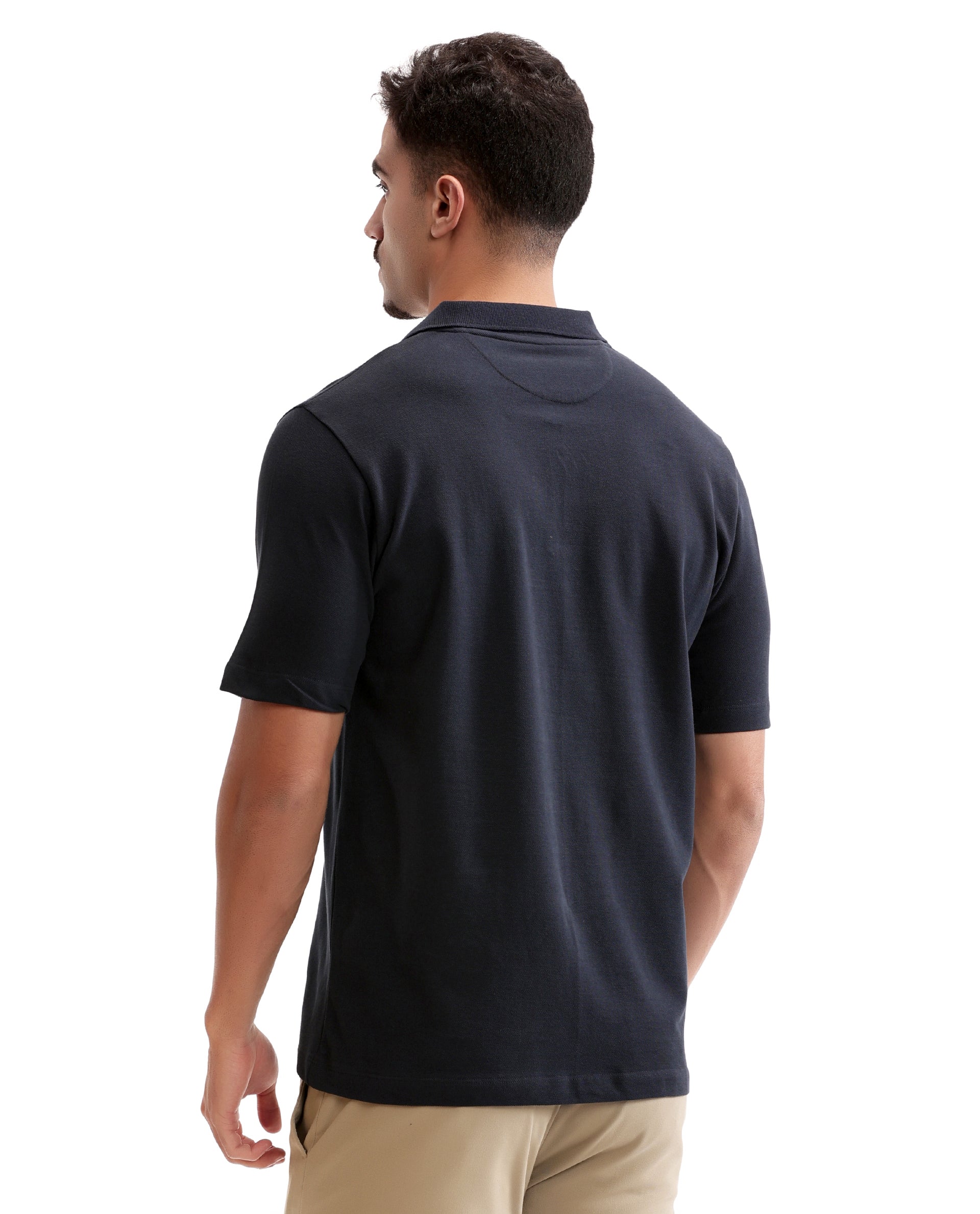 Midnight Navy Blue Pique Johnny Collar Polo with HD Print