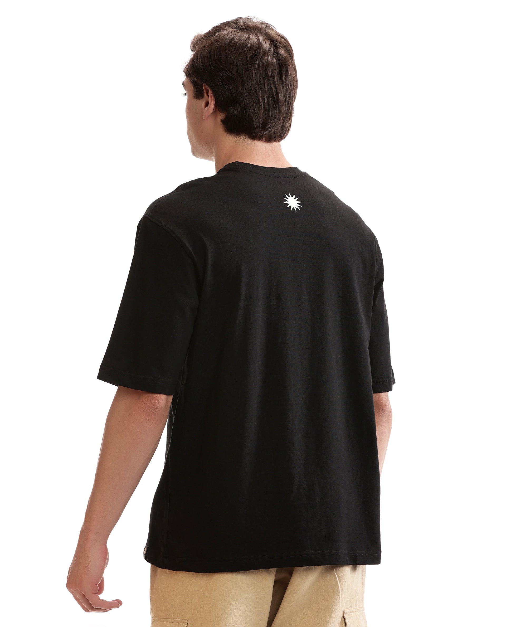 Charcoal Black Single Jersey Crew Neck Oversized T-Shirt with Pure White HD Print