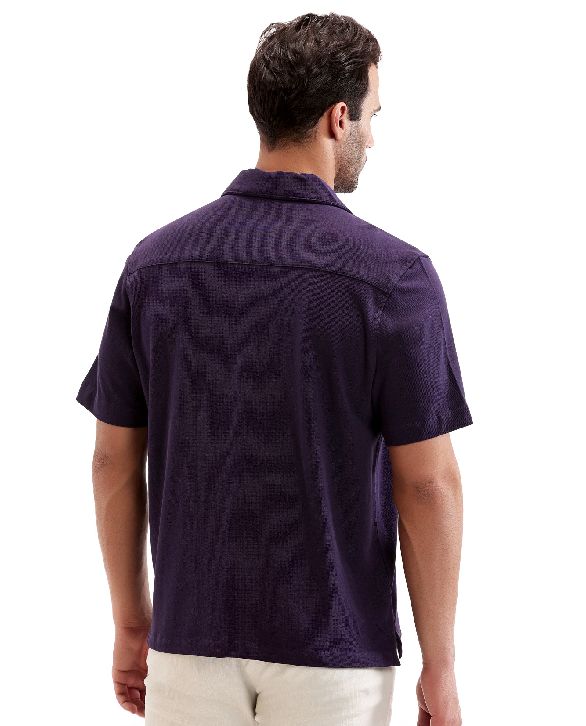 Deep Purple Pique Knit Shirt with 7C Engraved Snap Buttons, Gun Metal Badge