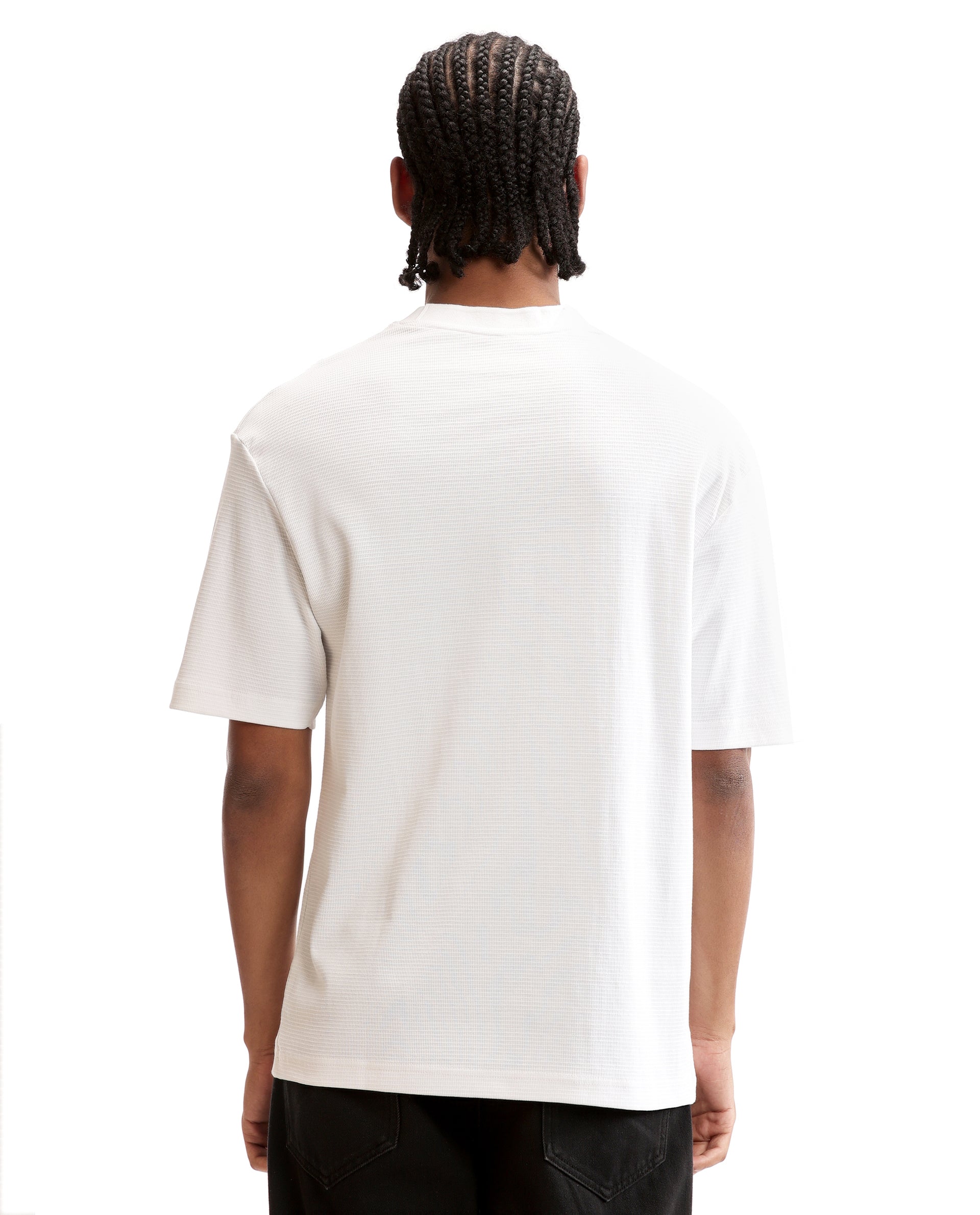 Pure White Knitted Waffle Crew Neck Oversized T-Shirt