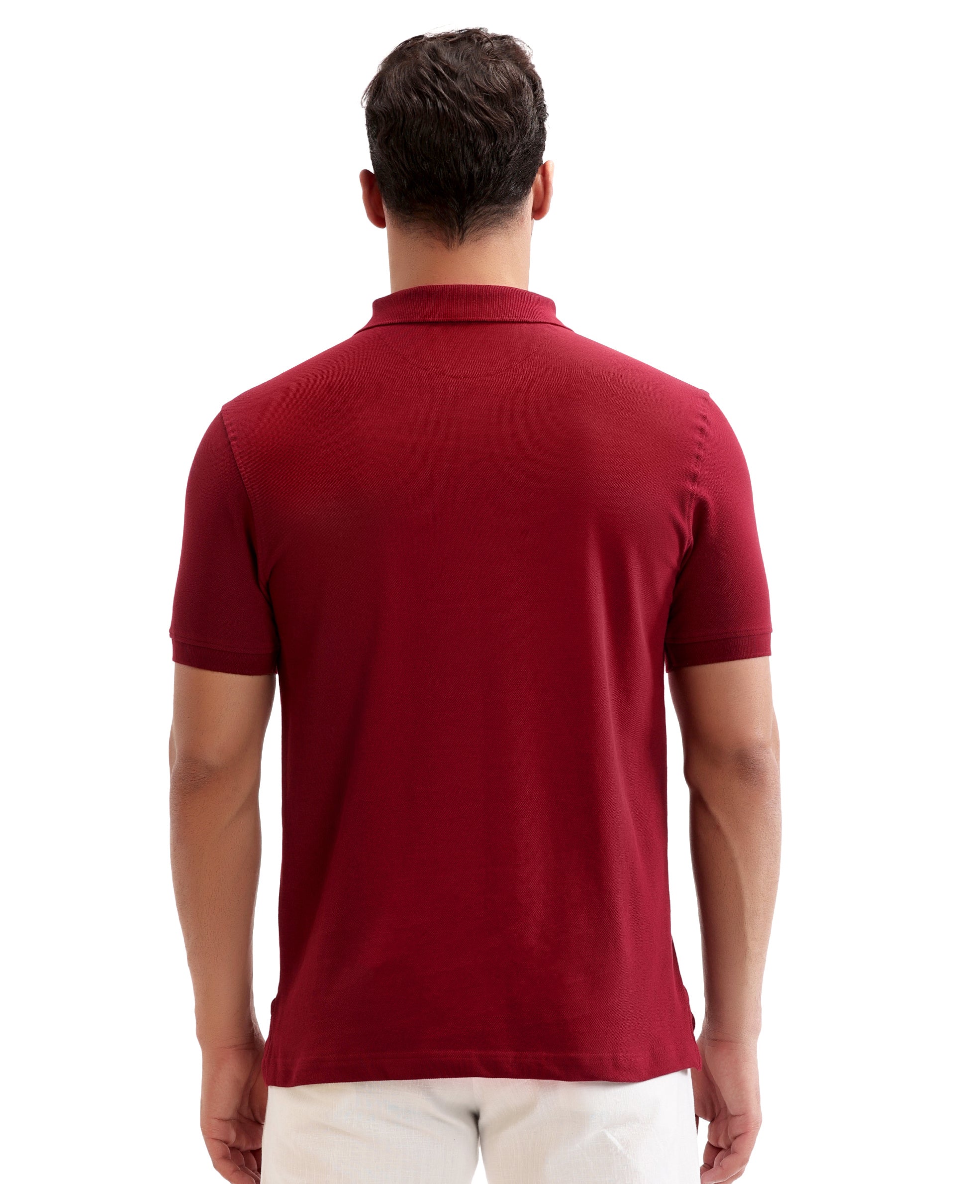 Bordeaux Maroon Pique Polo with 7C Metal Zip, Metal Badge