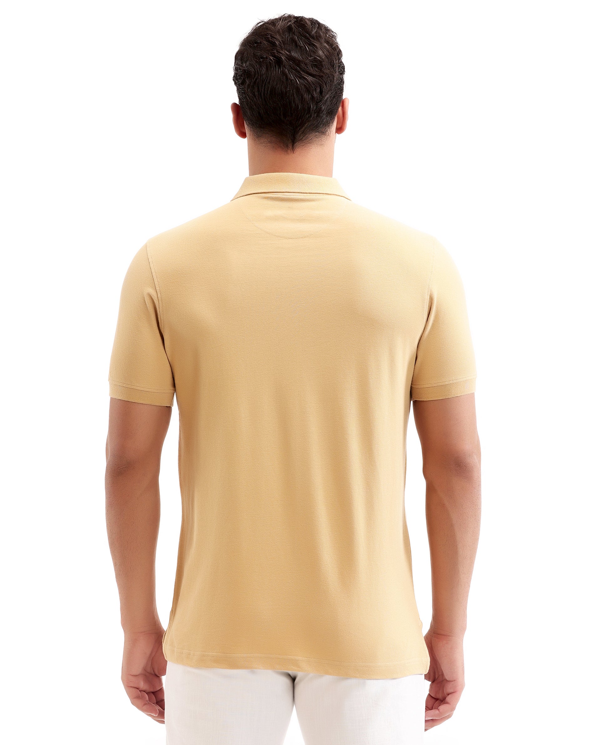 Camel Beige Pique Polo with Tone-on-Tone 7C Embroidery