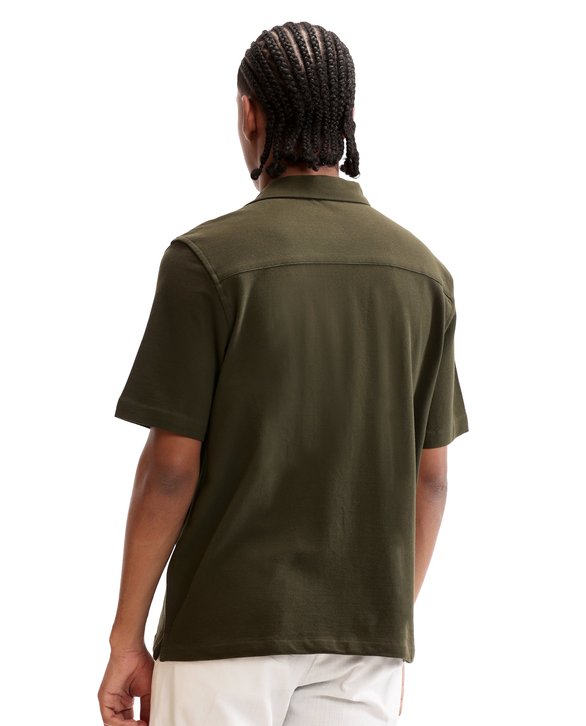 Vintage Olive Pique Knit Shirt with HD Print