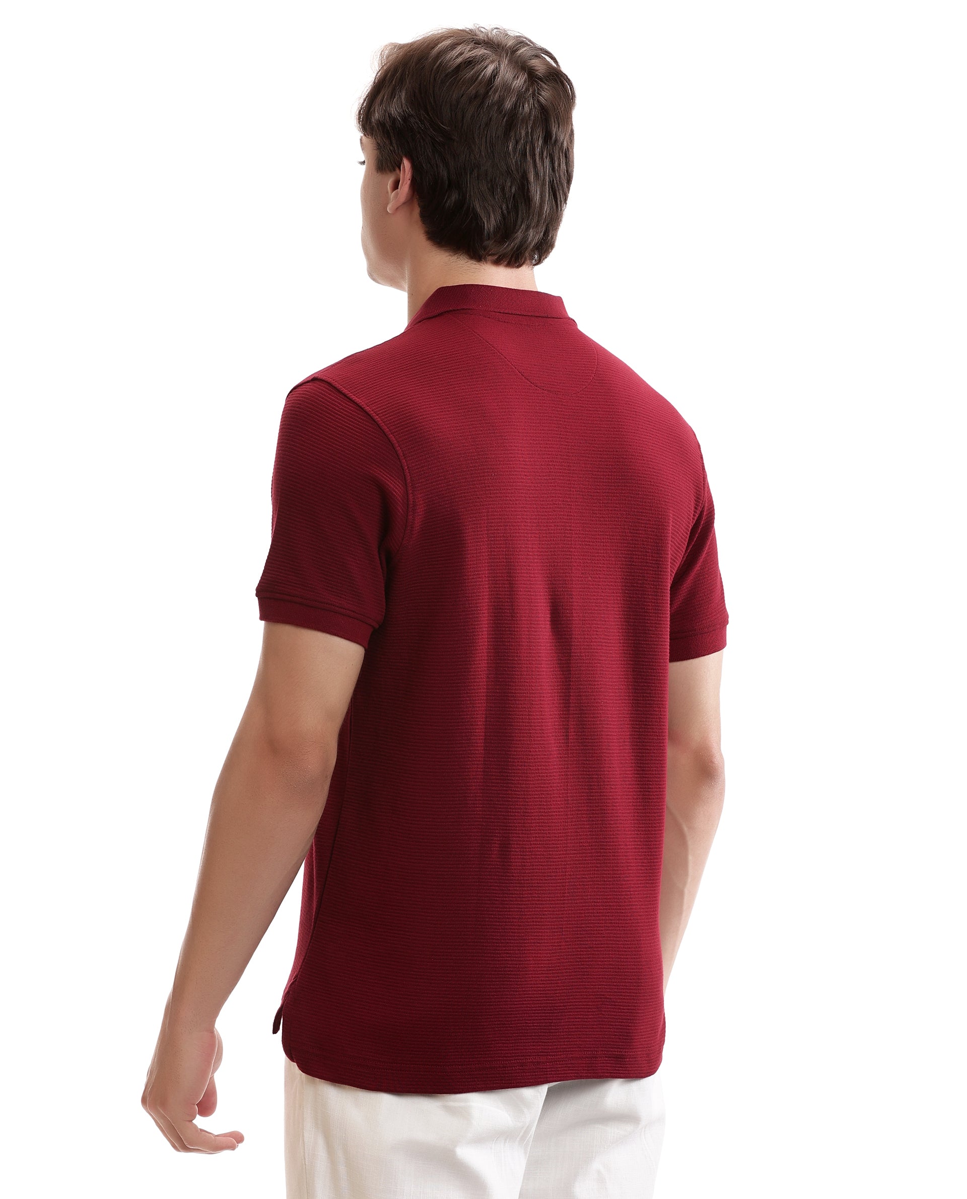 Bordeaux Maroon Knitted Ottoman Polo with Ribbed Collar