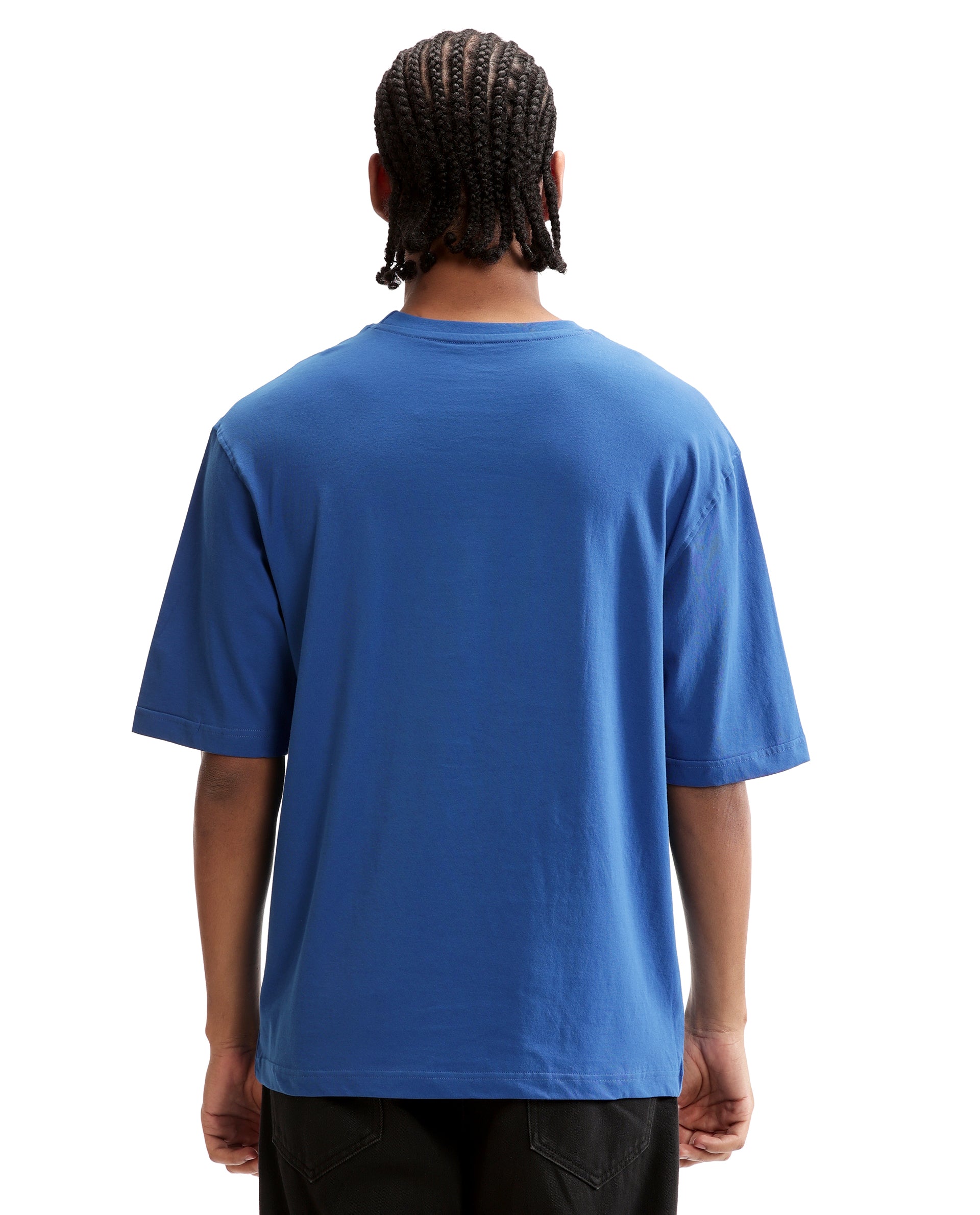 Imperial Prussian Blue Single Jersey Neck Oversized T-Shirt with Crystal Finish Rhinestones