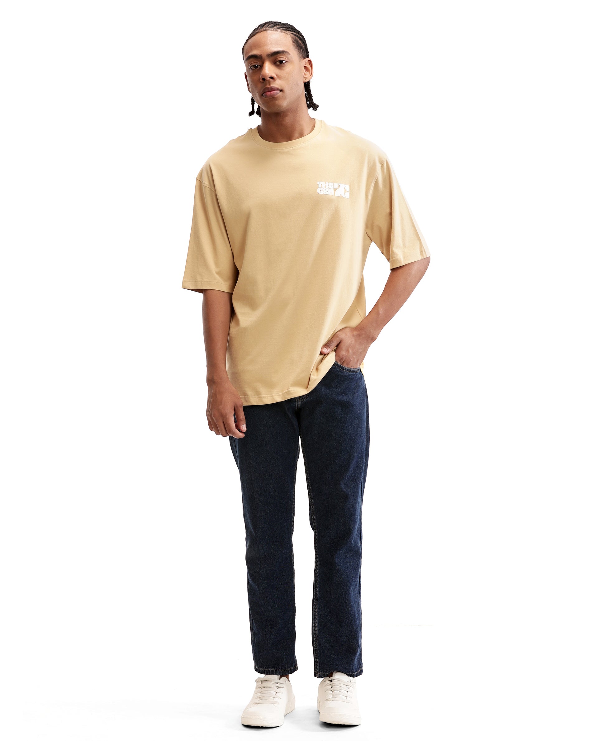Camel Beige Single Jersey Crew Neck Oversized T-Shirt with 7C Premium HD Print