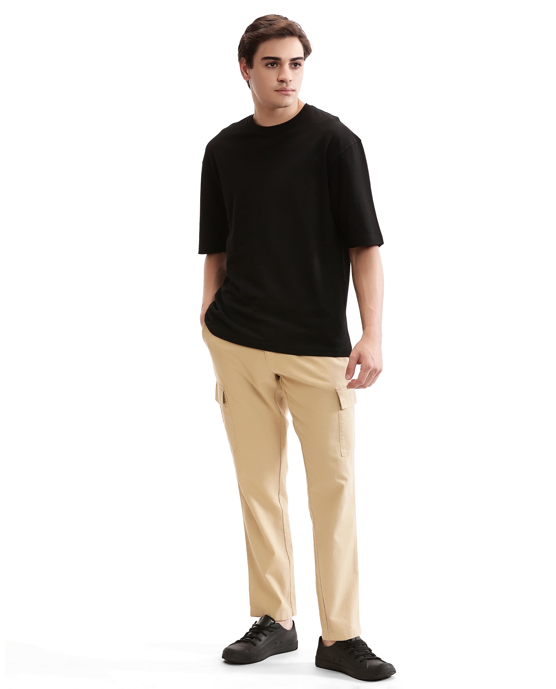 Charcoal Black Pique Crew Neck Oversized T-Shirt