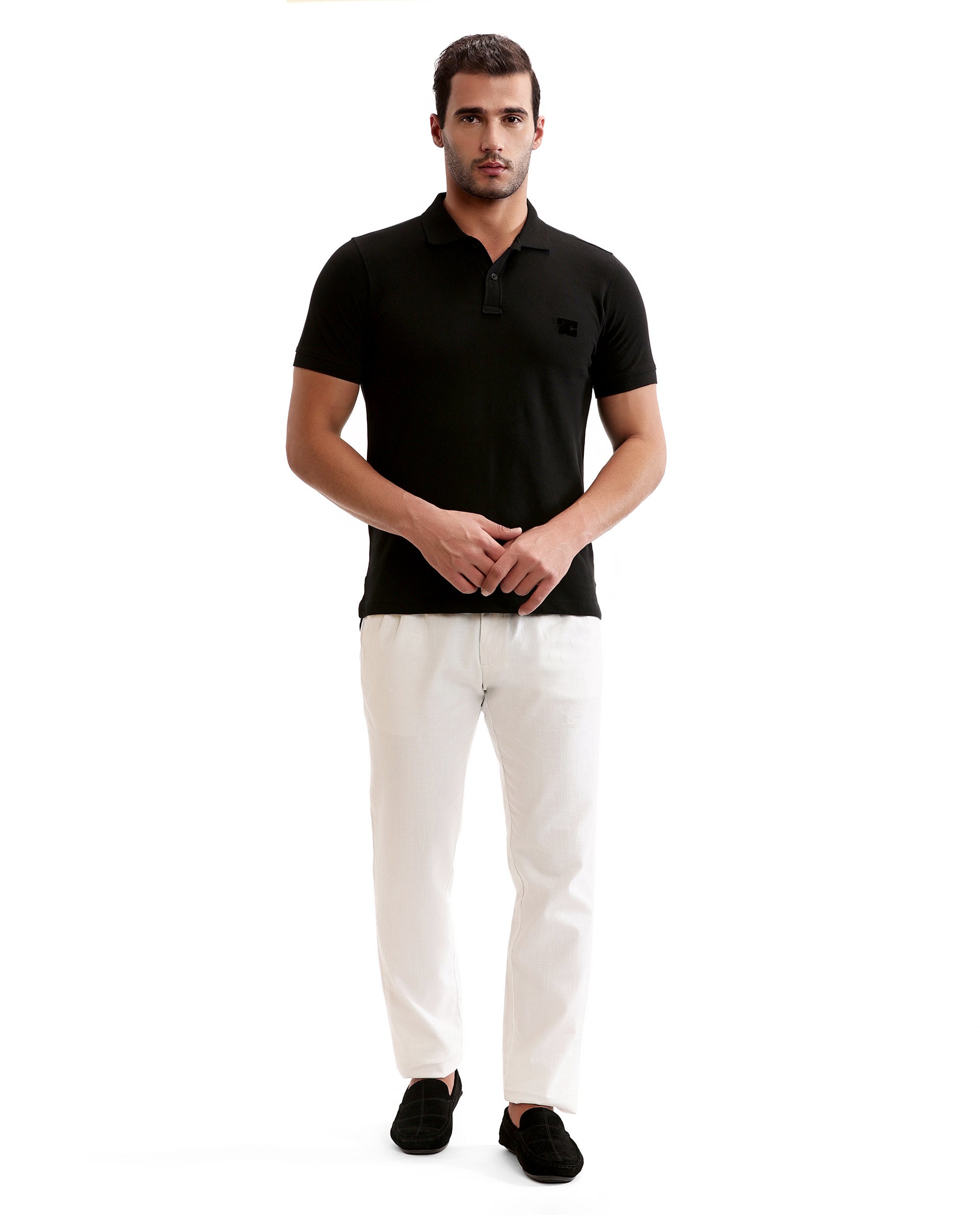 Charcoal Black Pique Polo with Tufted Embroidery