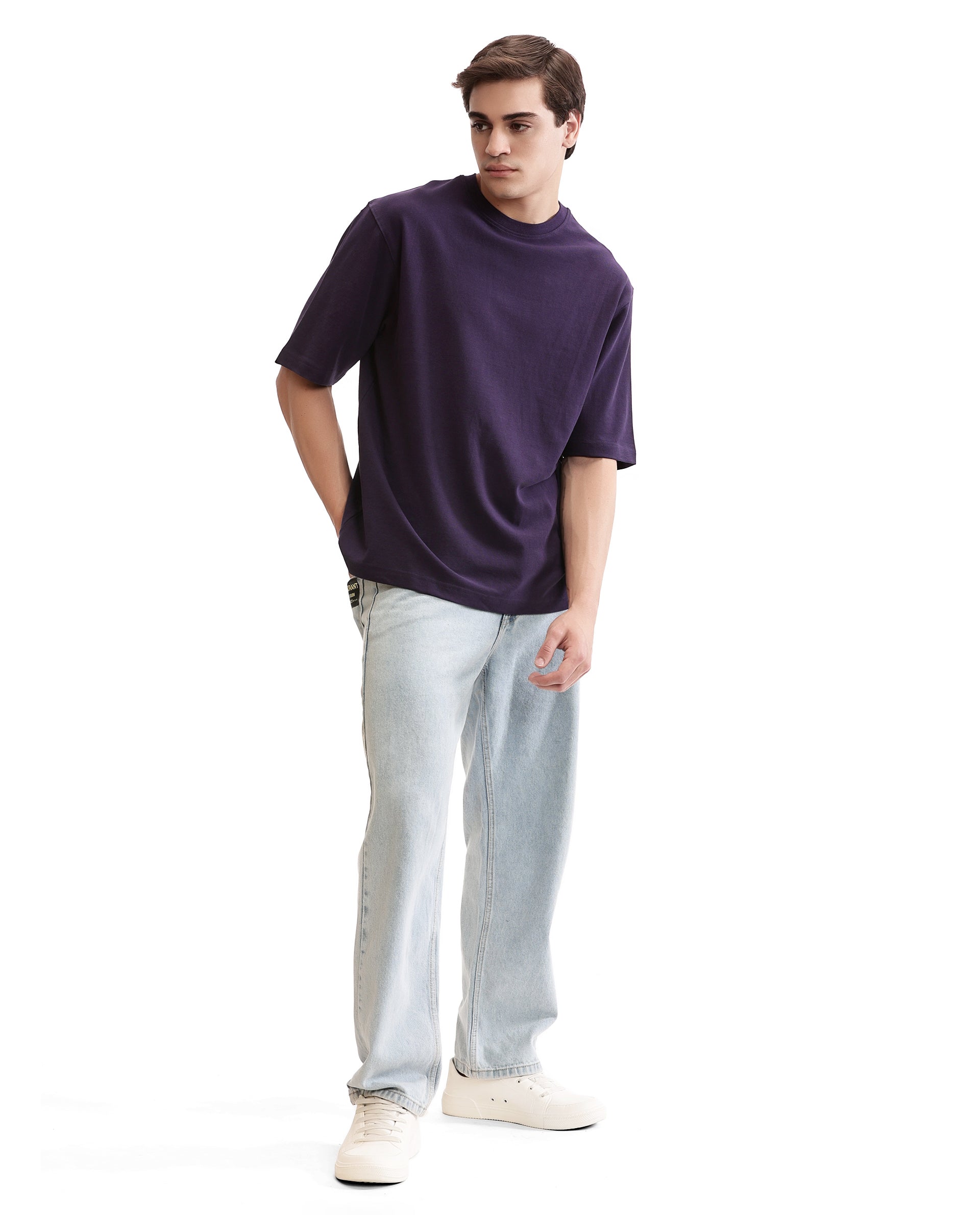 Deep Purple Pique Crew Neck Oversized T-Shirt