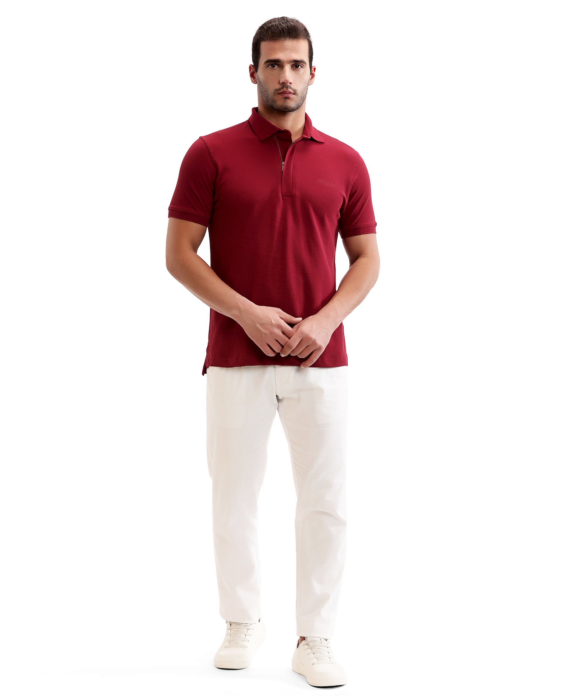 Bordeaux Maroon Pique Polo with Concealed 7C Metal Zip, HD Print