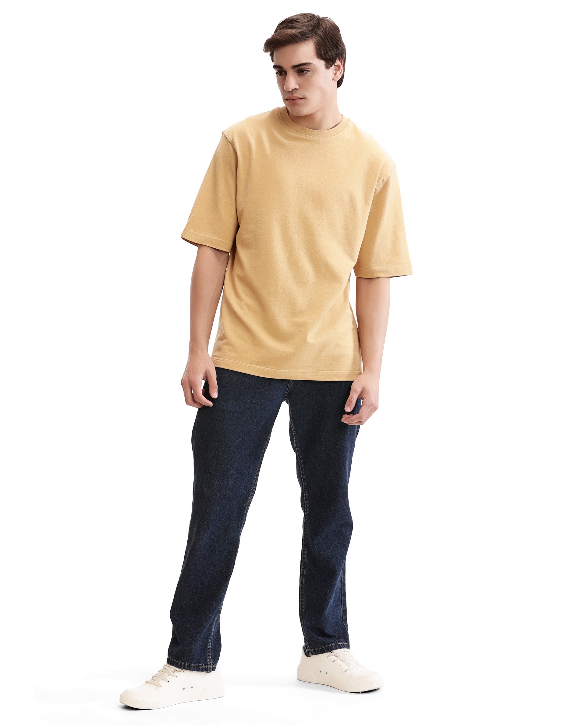 Camel Beige Pique Crew Neck Oversized T-Shirt