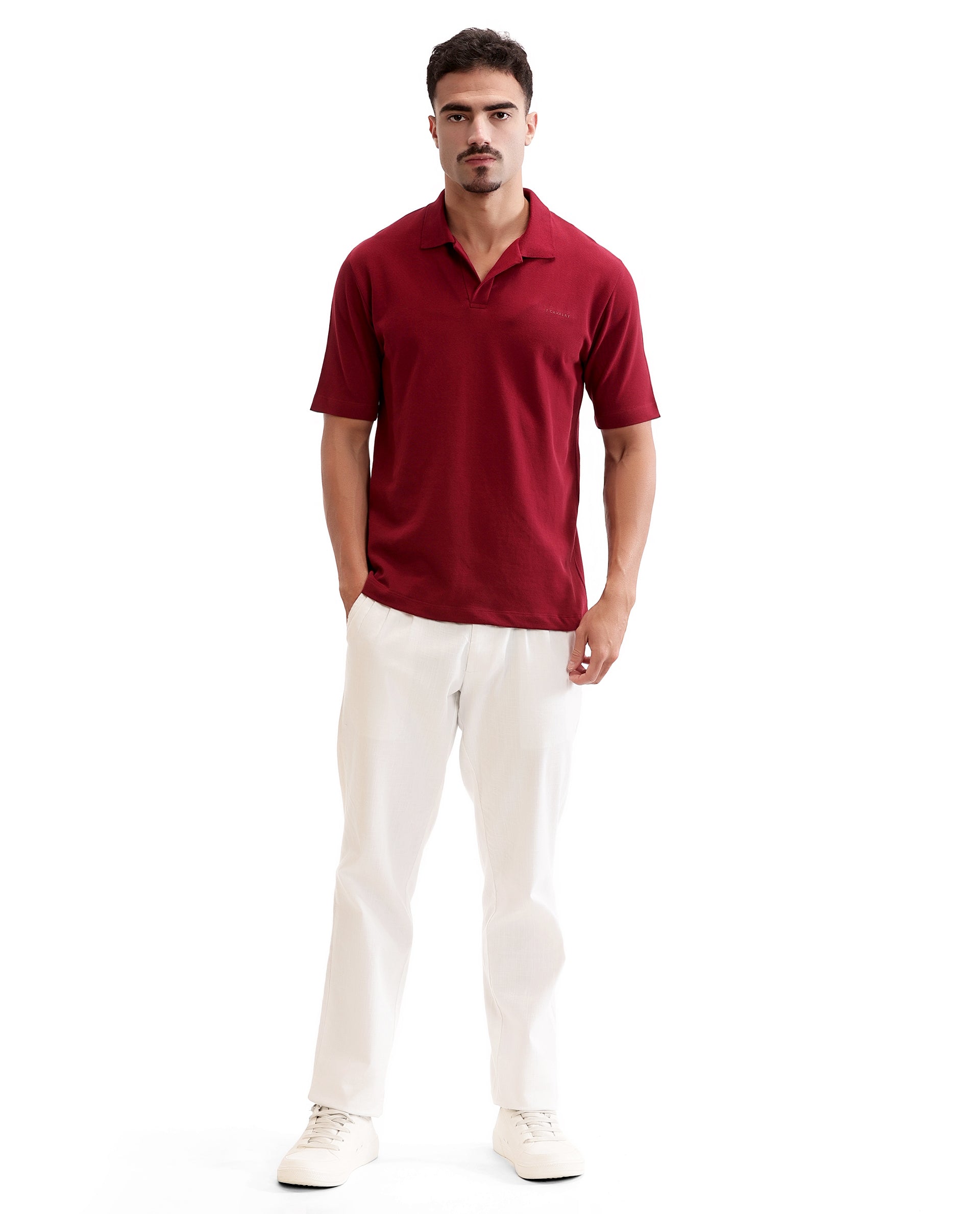 Bordeaux Maroon Pique Johnny Collar Polo with HD Print