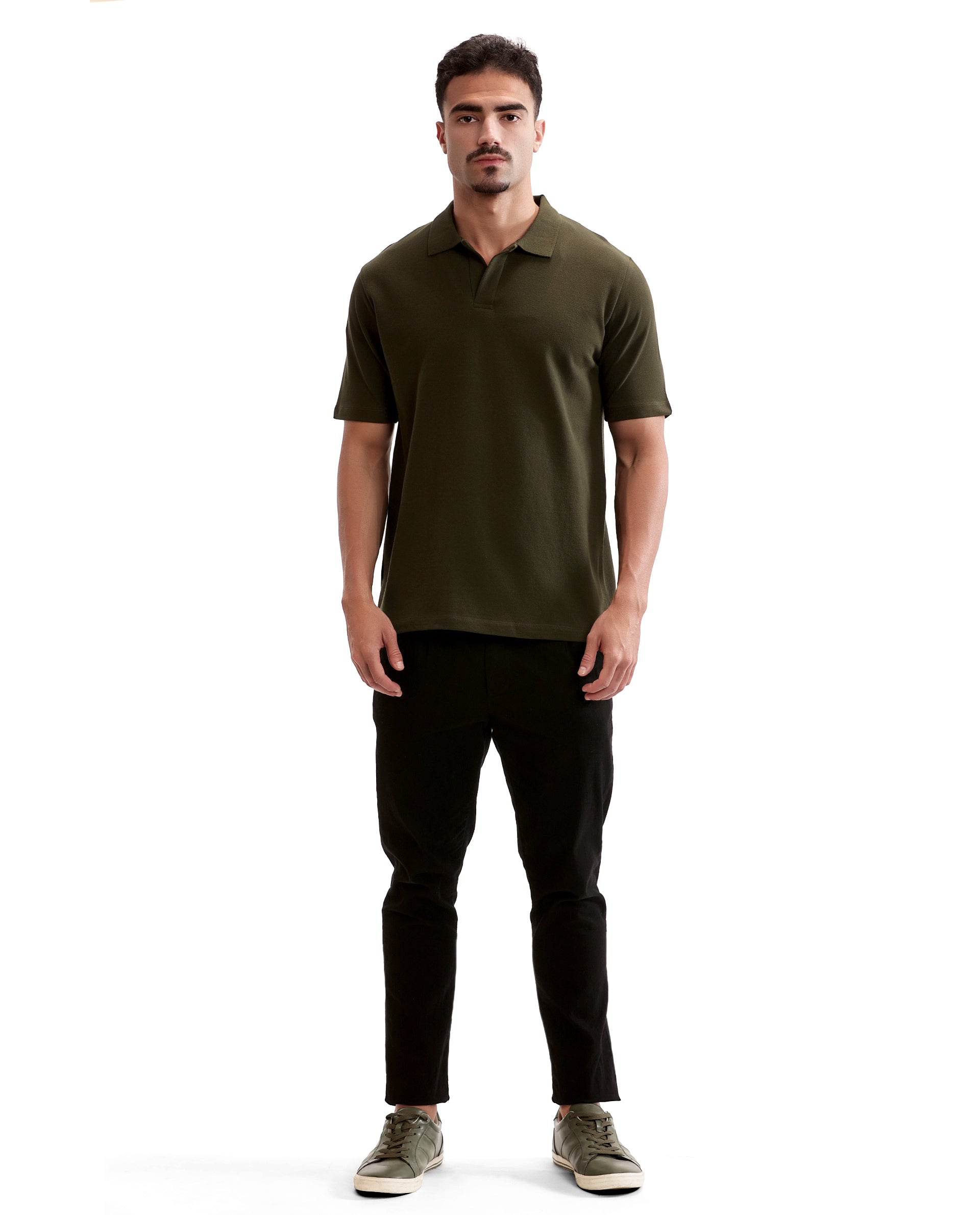 Vintage Olive Pique Johnny Collar Polo