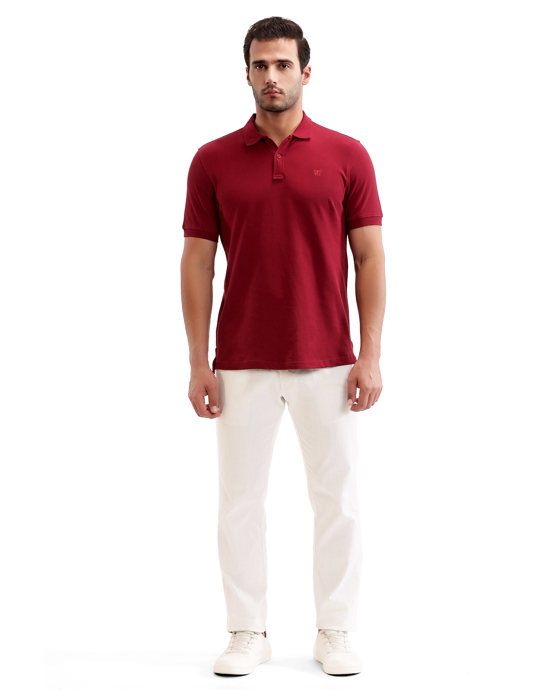 Bordeaux Maroon Pique Polo with Tone-on-Tone 7C Embroidery