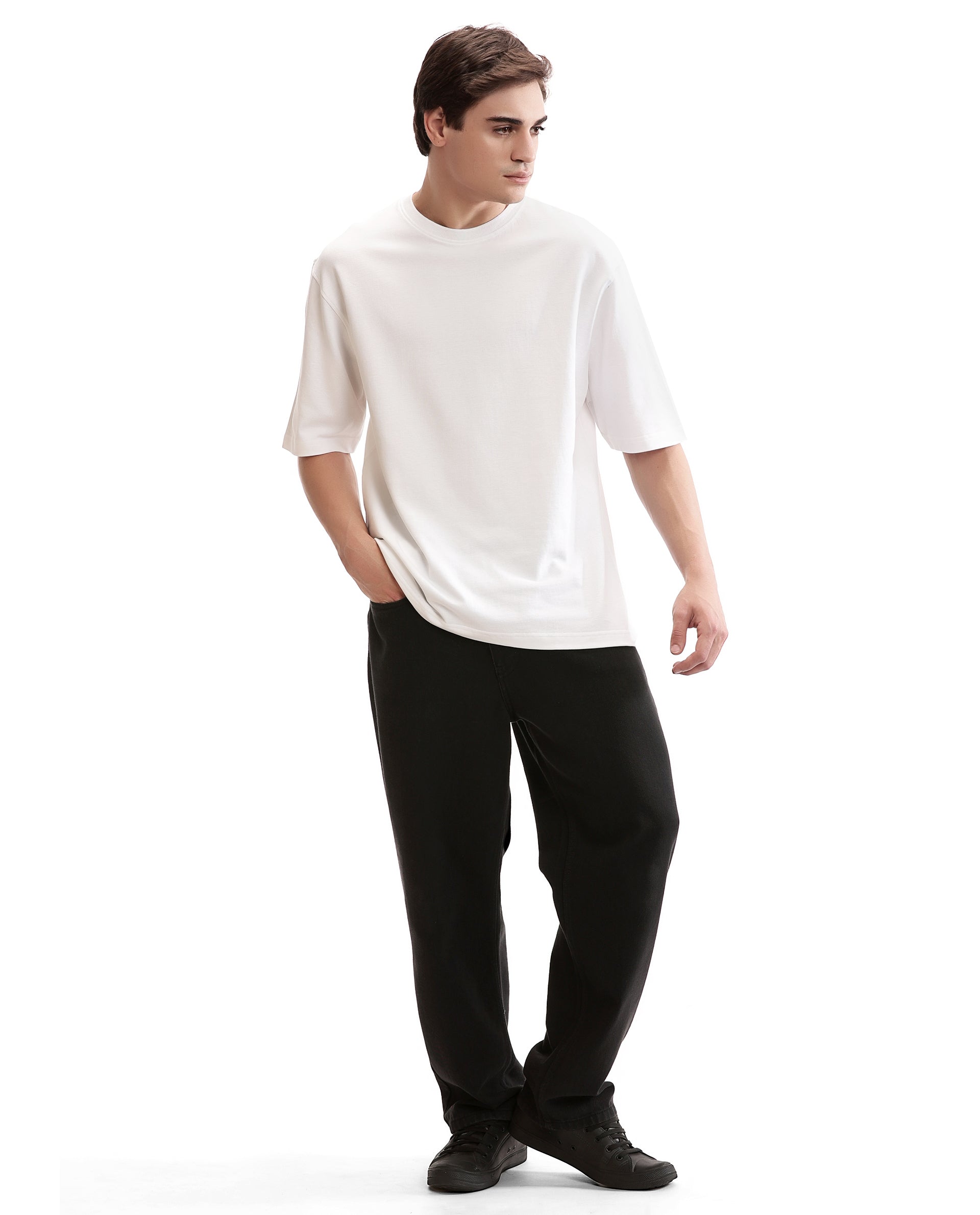 Pure White Pique Crew Neck Oversized T-Shirt