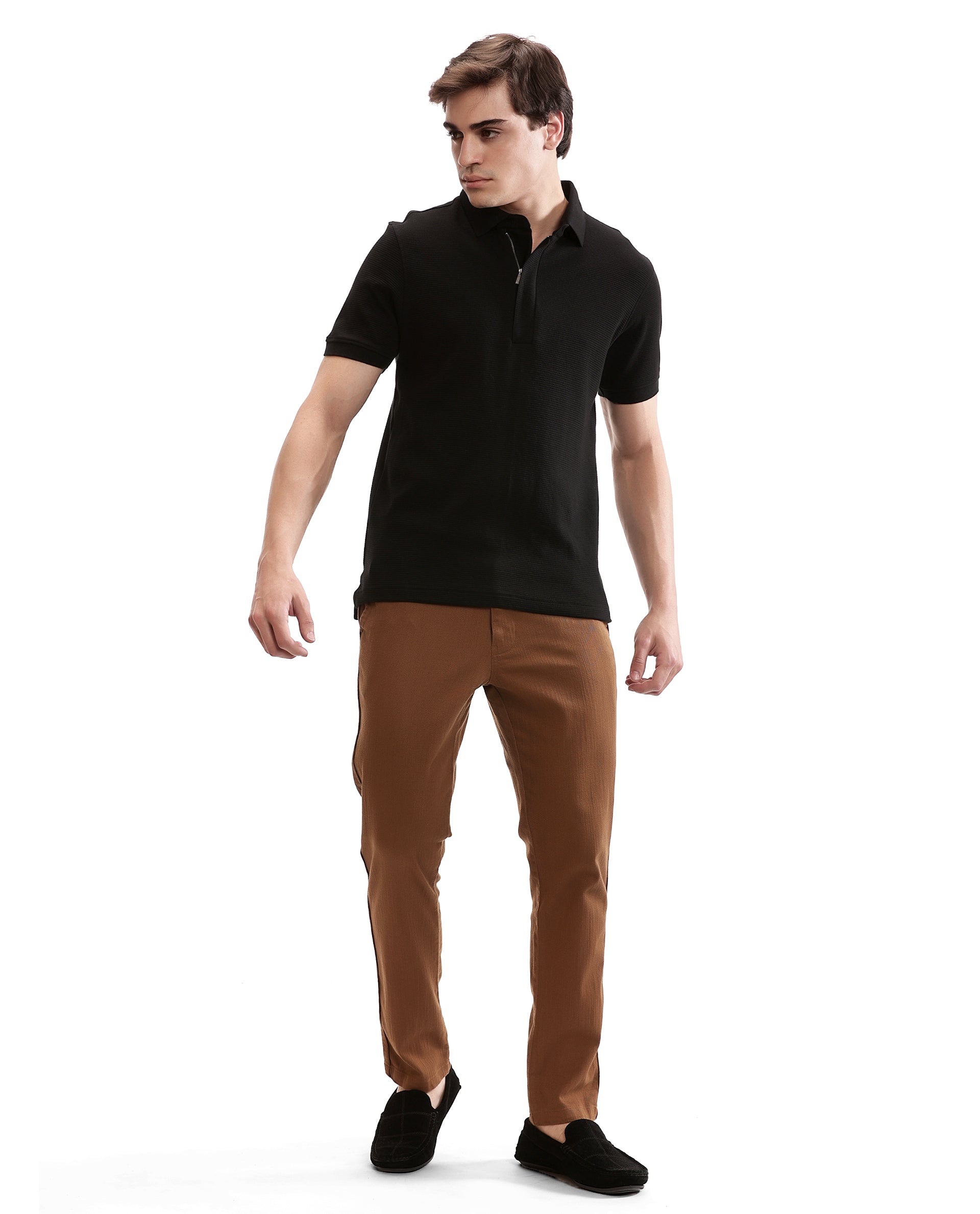 Charcoal Black Knitted Ottoman Polo with 7C Metal Zip