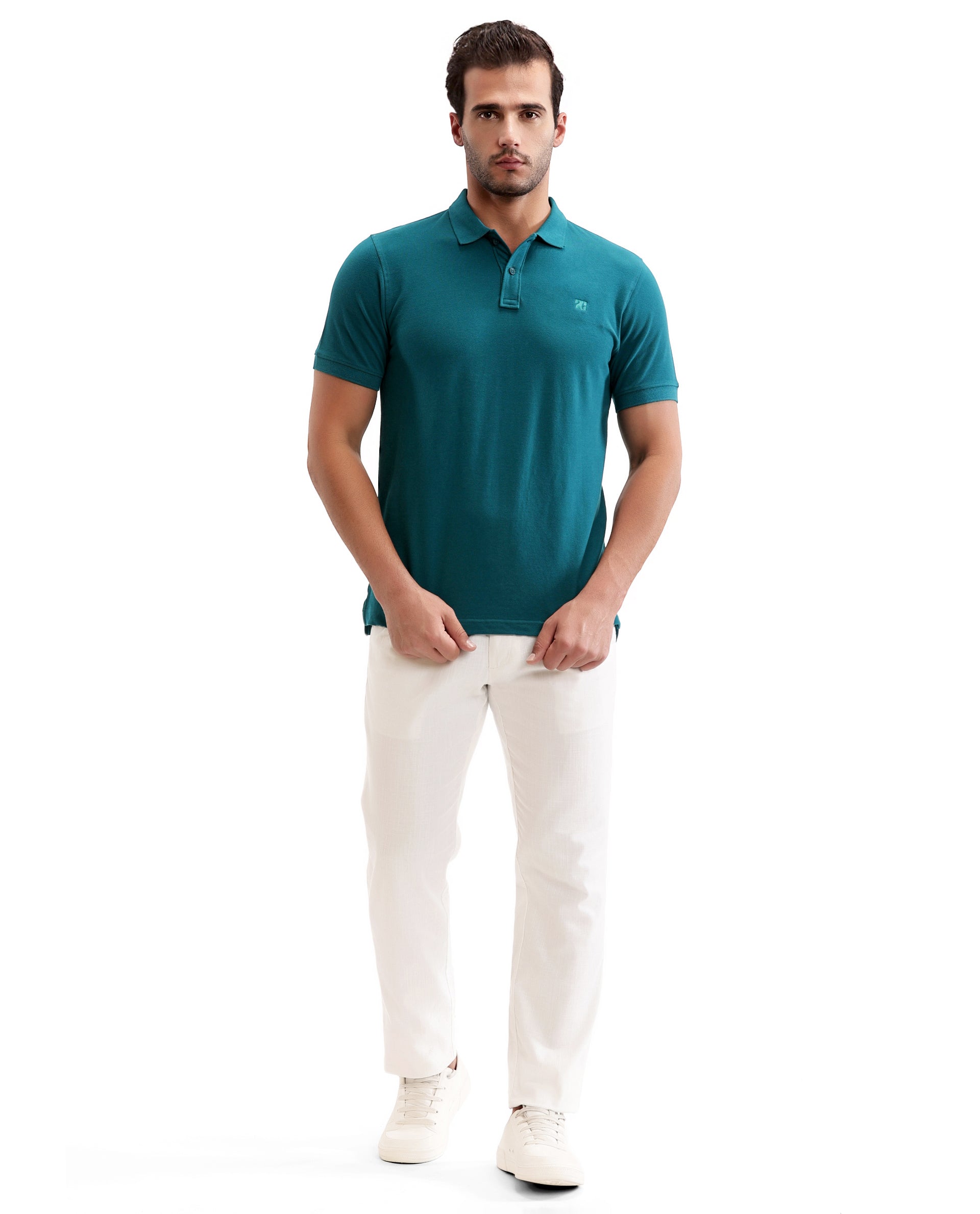 Ocean Teal Pique Polo with Tone-on-Tone 7C Embroidery