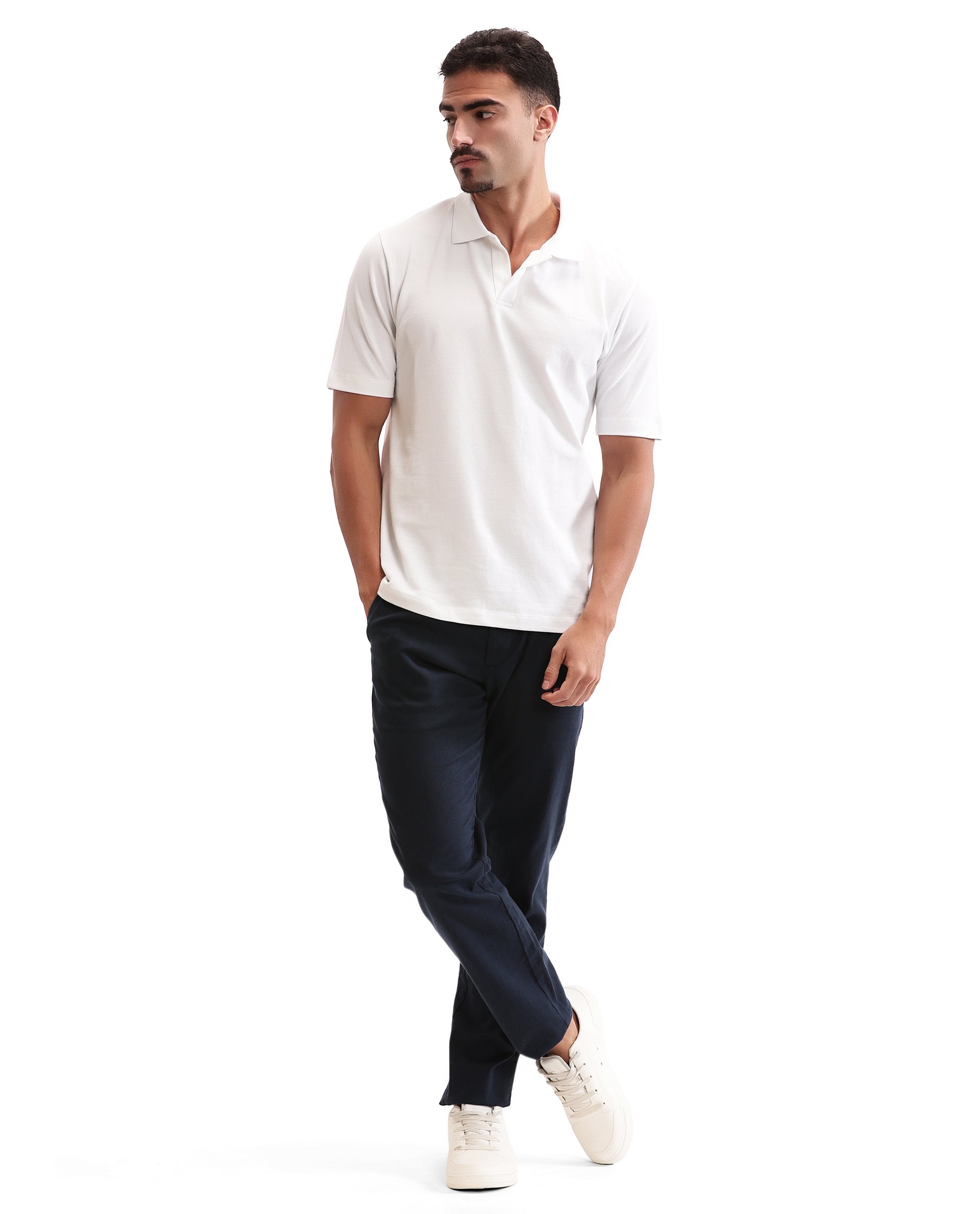 Pure White Pique Johnny Collar Polo with HD Print