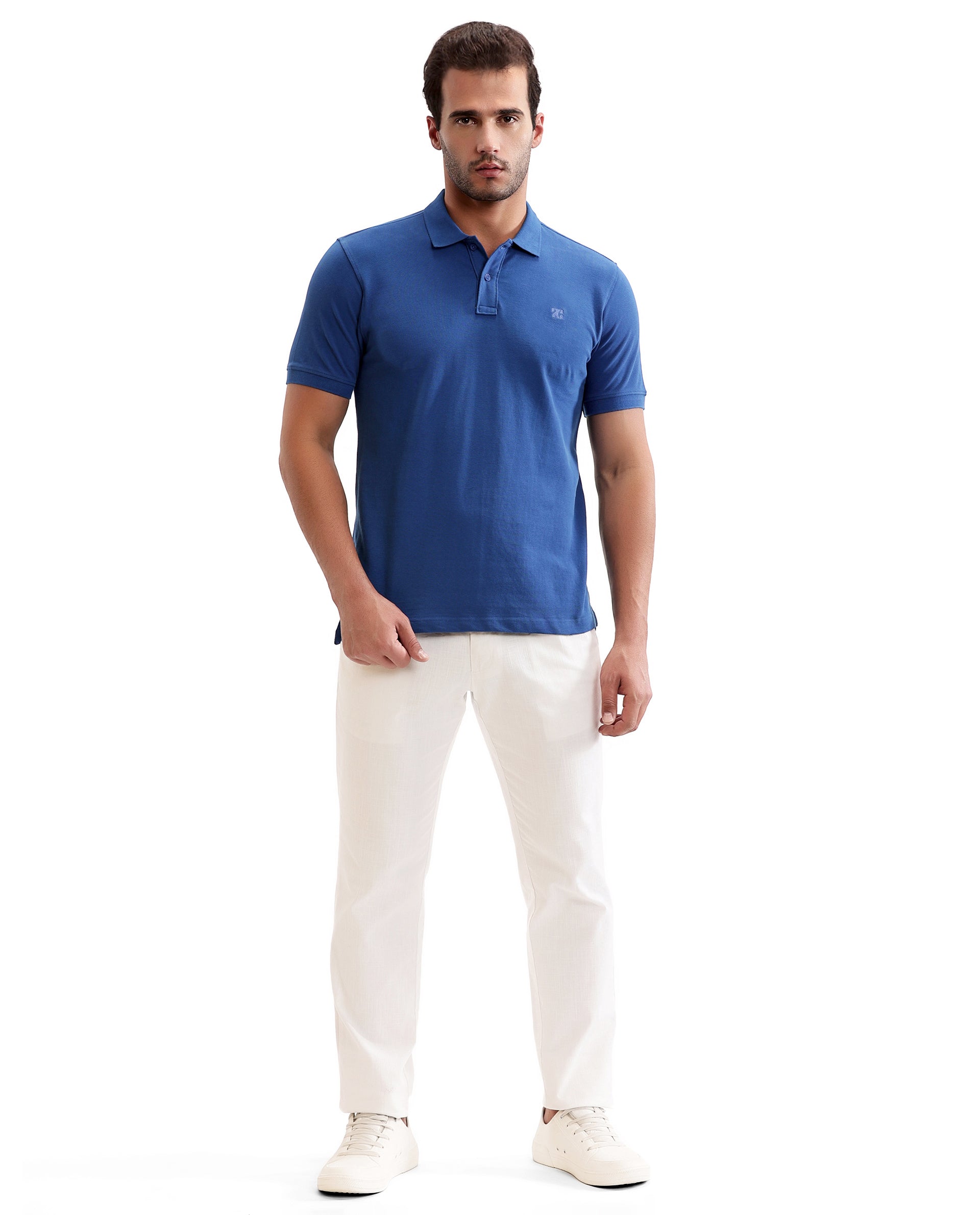 Imperial Prussian Blue Pique Polo with Tone-on-Tone 7C Embroidery
