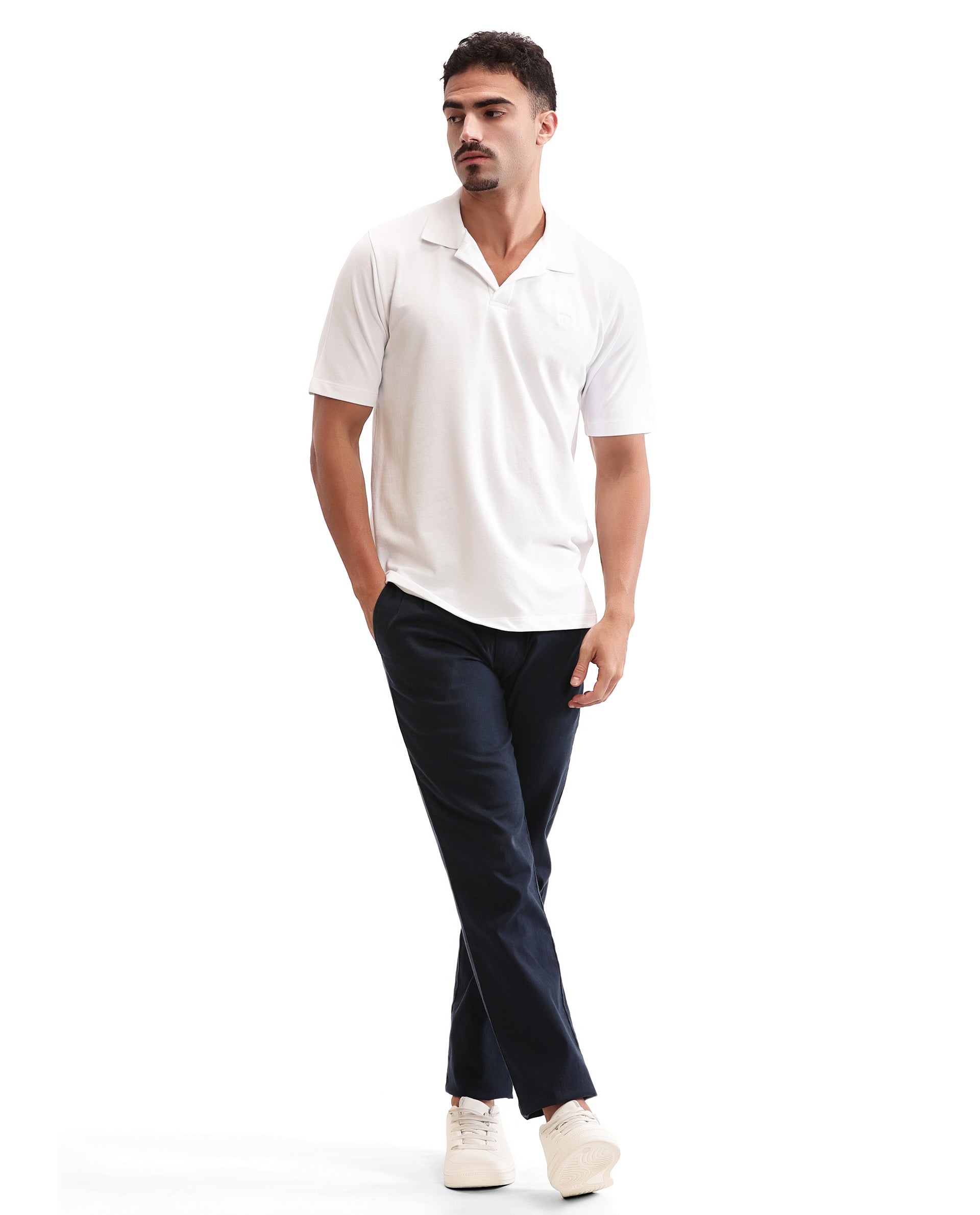 Pure White Johnny Collar Pique Polo with Tone-on-Tone 7C Embroidery