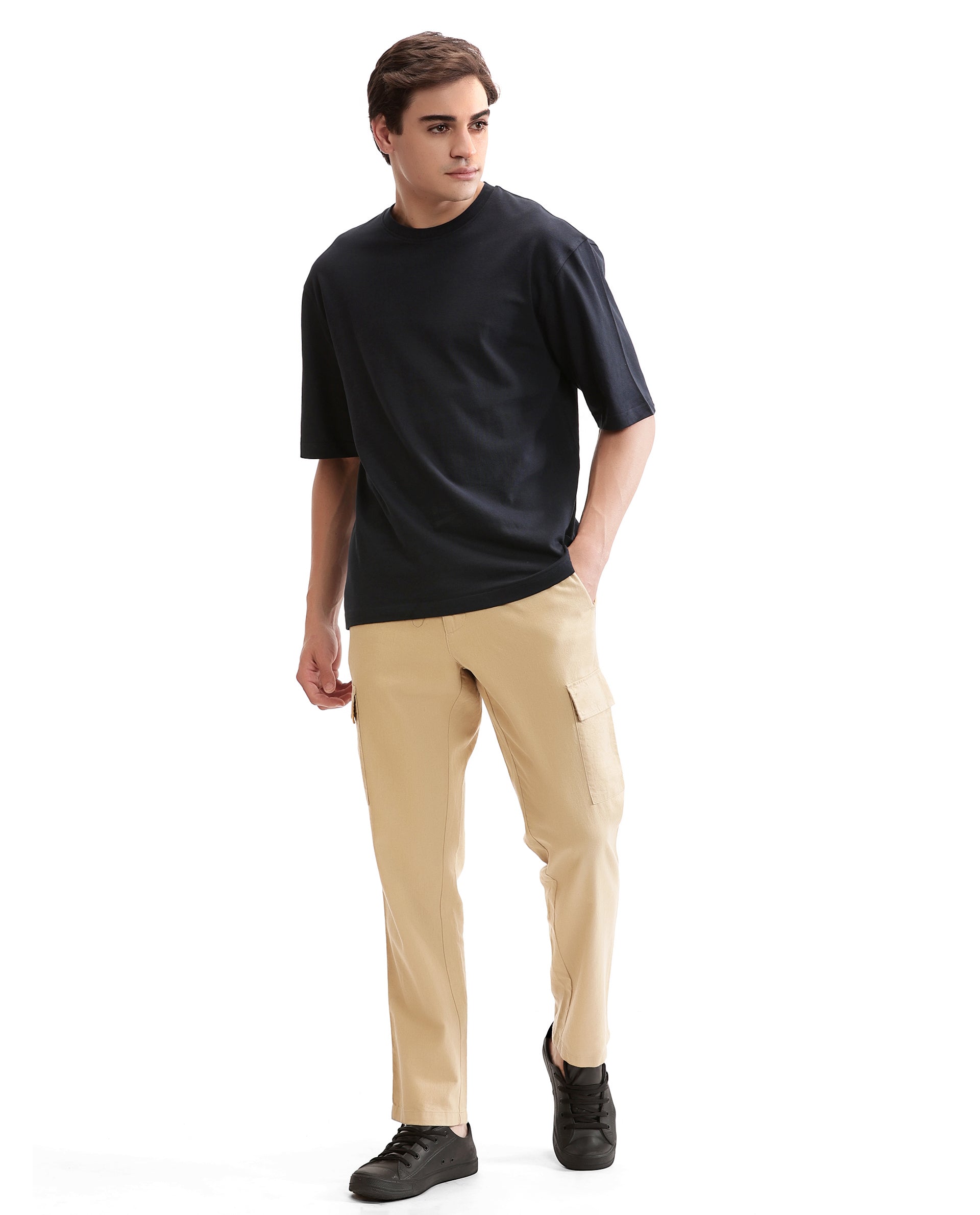 Midnight Navy Blue Pique Crew Neck Oversized T-Shirt