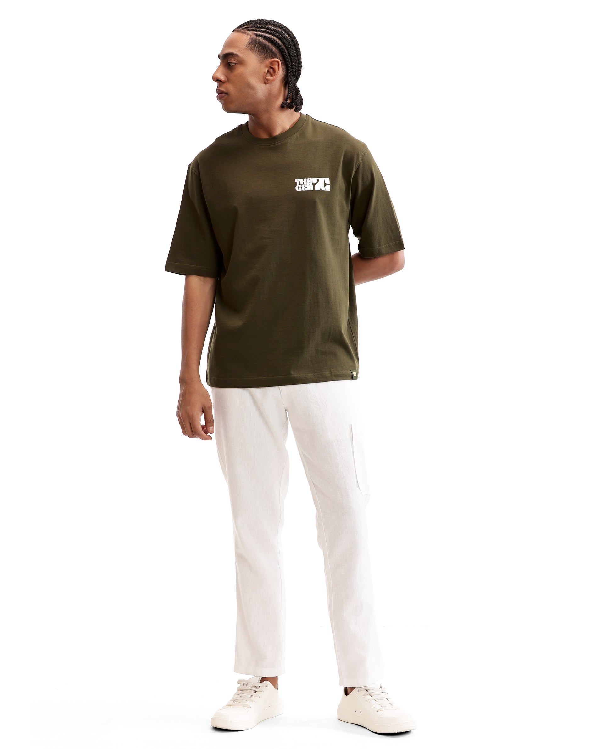 Vintage Olive Single Jersey Crew Neck Oversized T-Shirt with 7C Premium HD Print