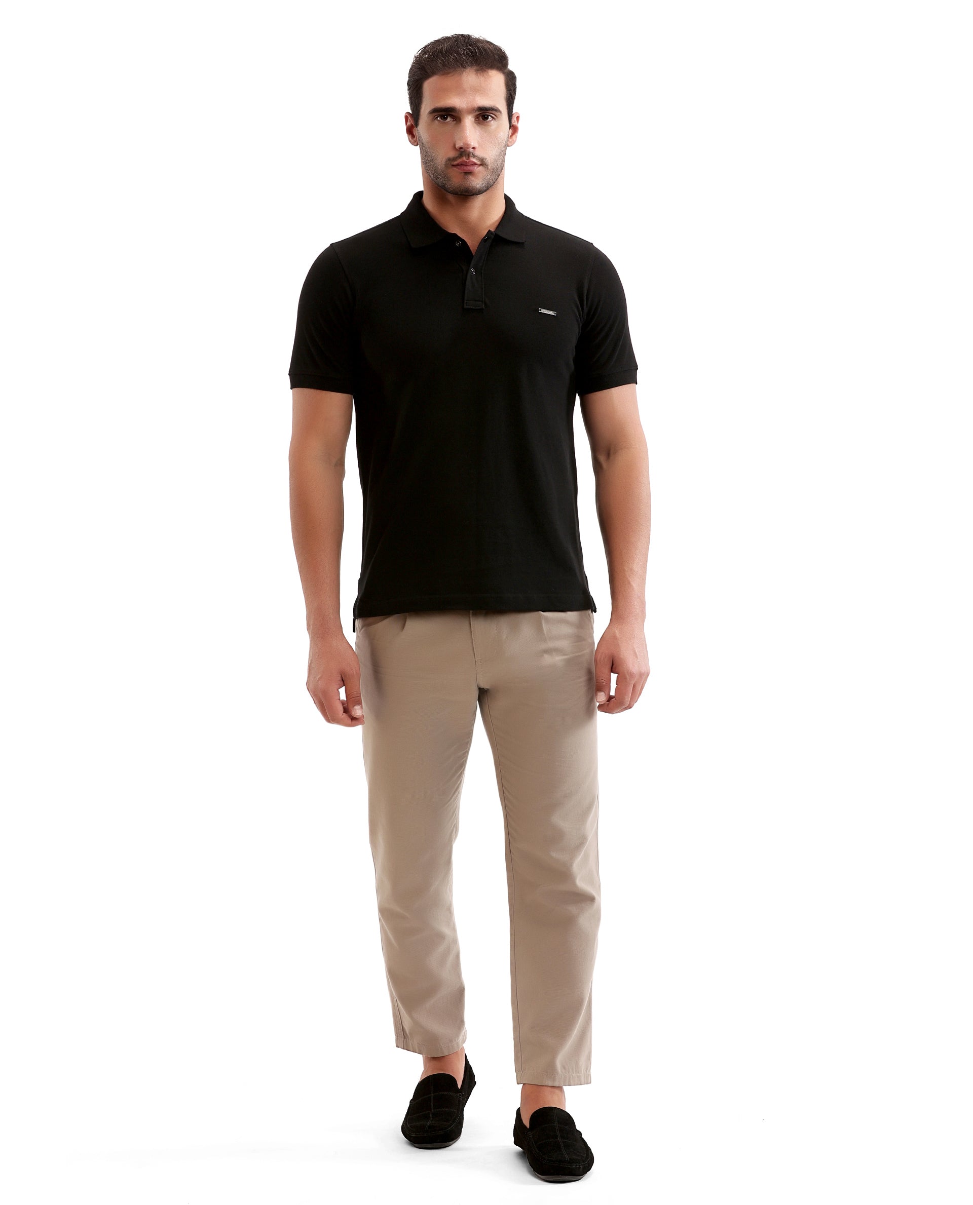 Charcoal Black Pique Polo with 7C Snap Buttons, Metal Badge