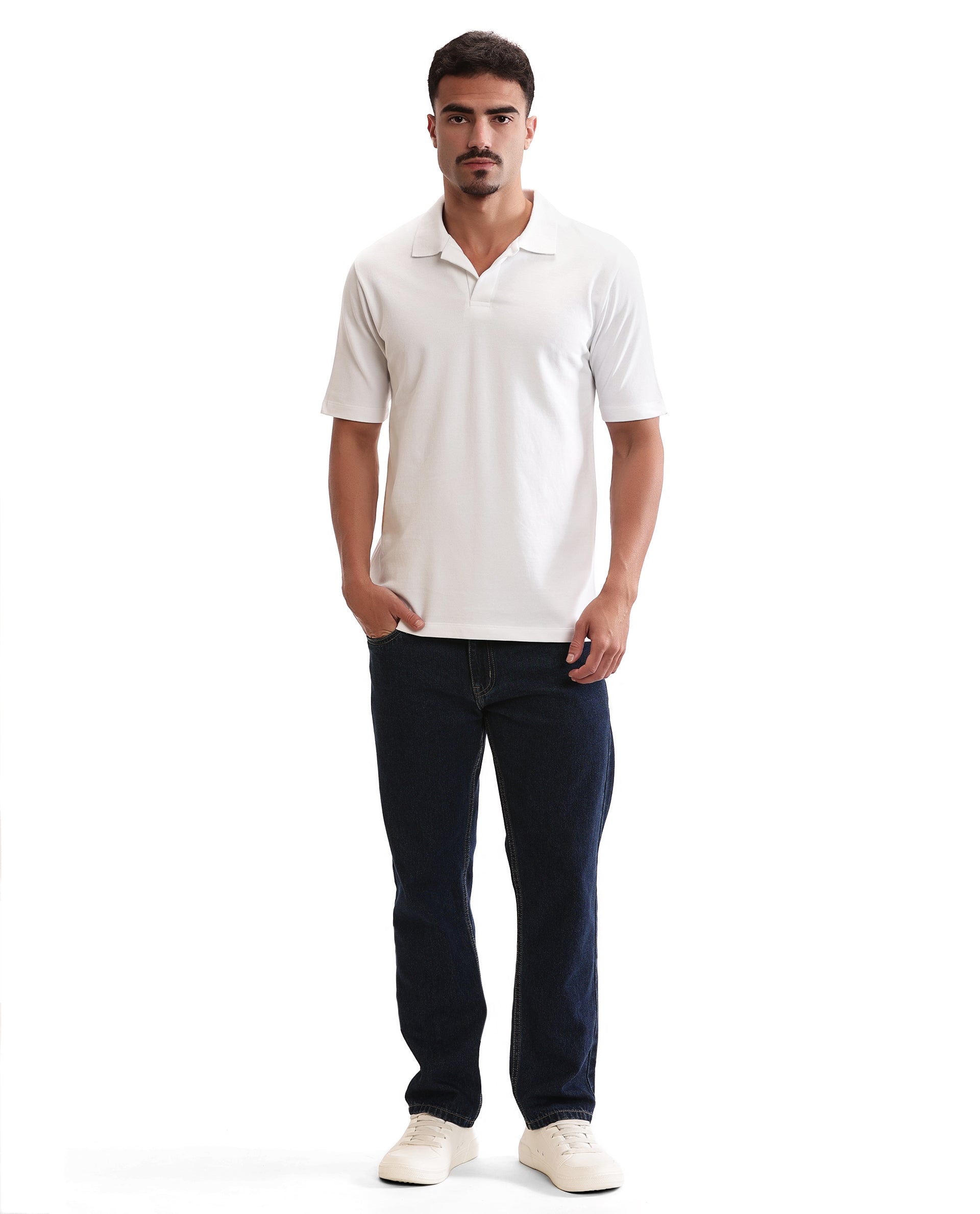Pure White Pique Johnny Collar Polo