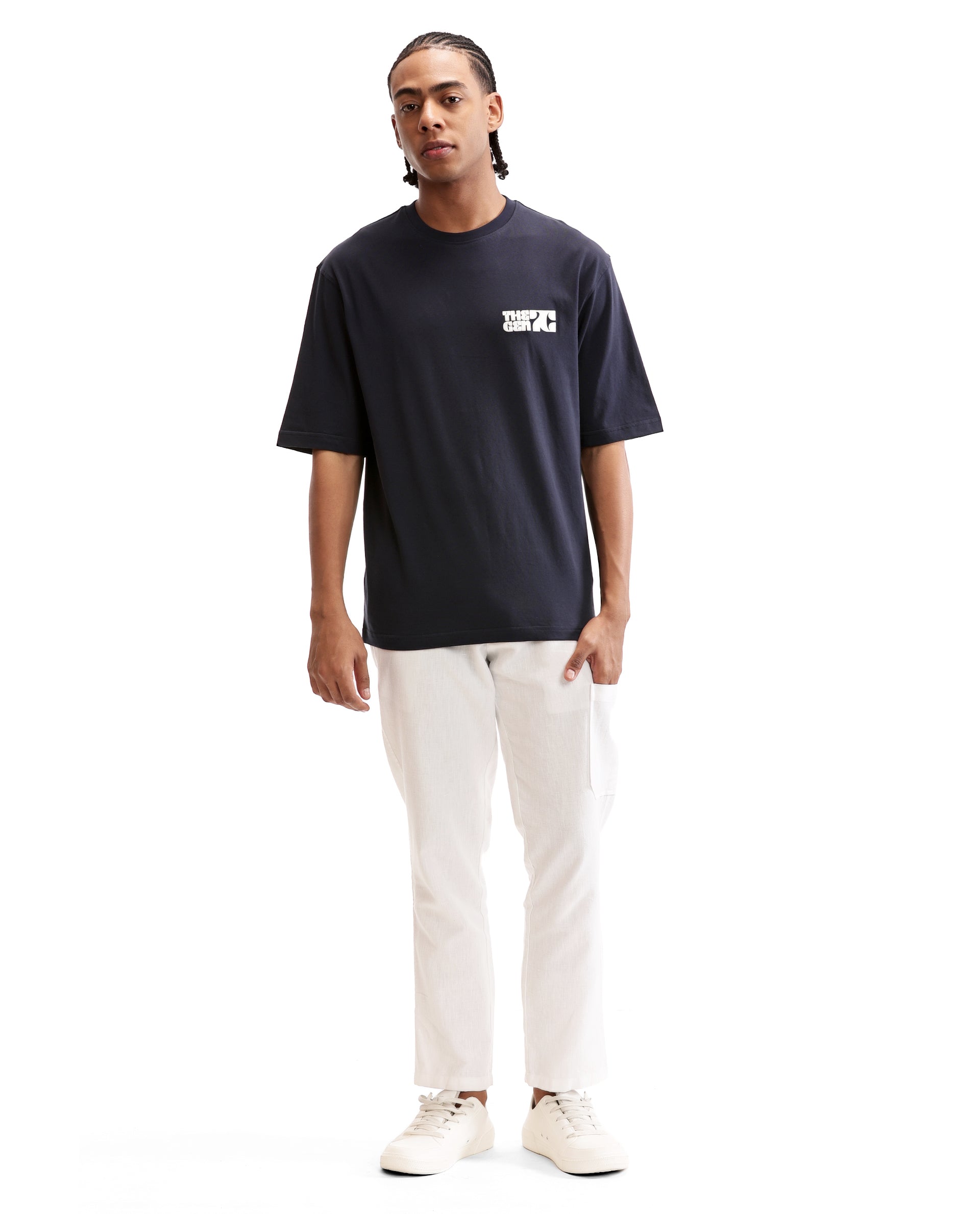 Midnight Navy Blue Single Jersey Crew Neck Oversized T-Shirt with 7C Premium HD Print