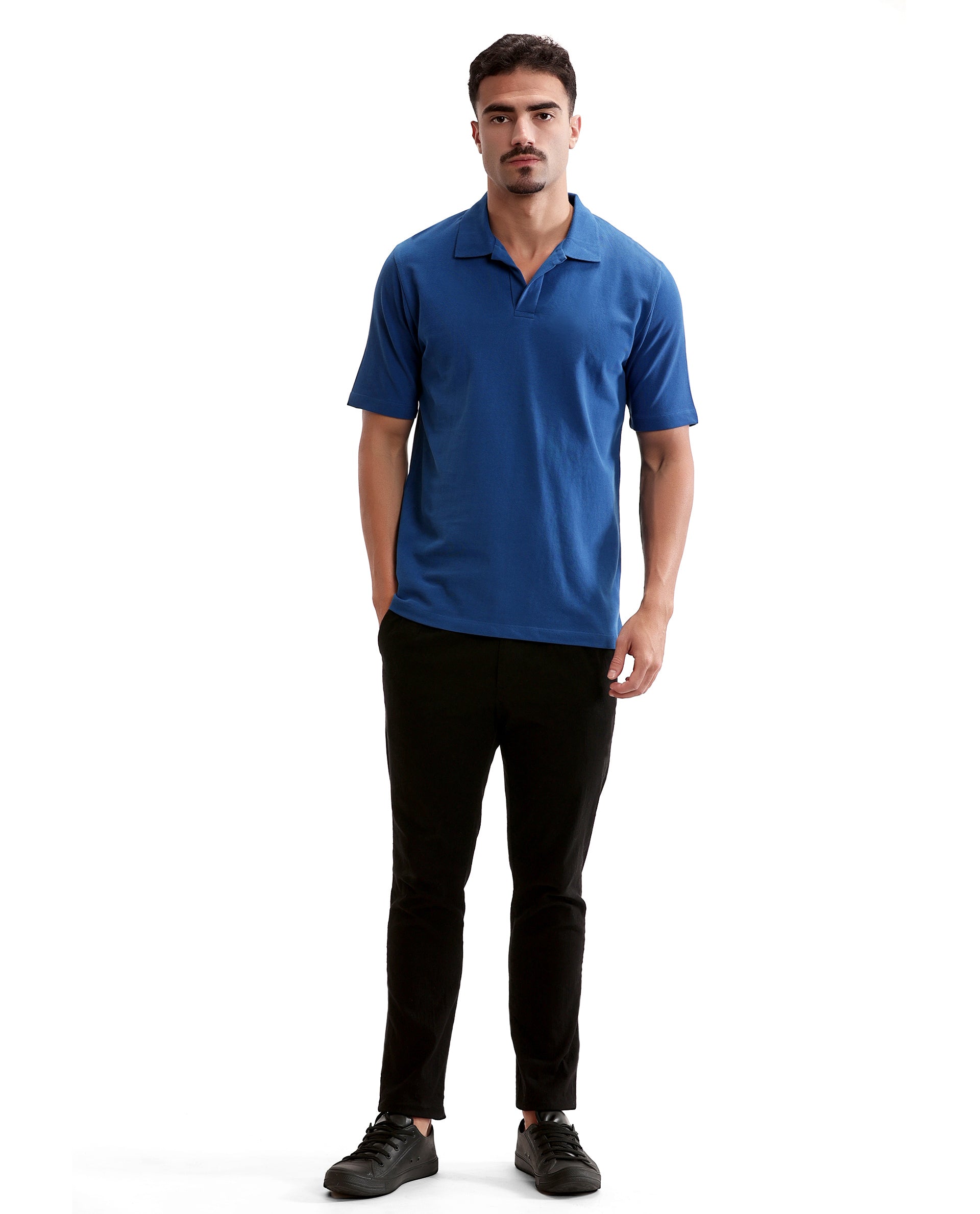 Imperial Prussian Blue Pique Johnny Collar Polo